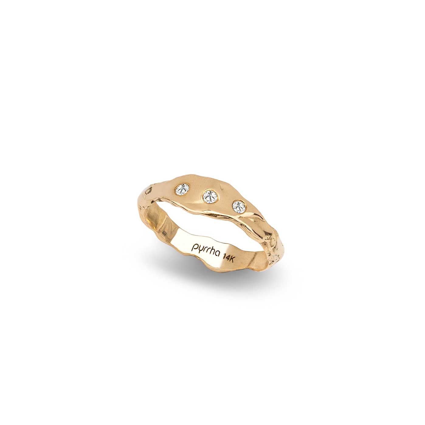 14K Triple Diamond Set Texture Ring