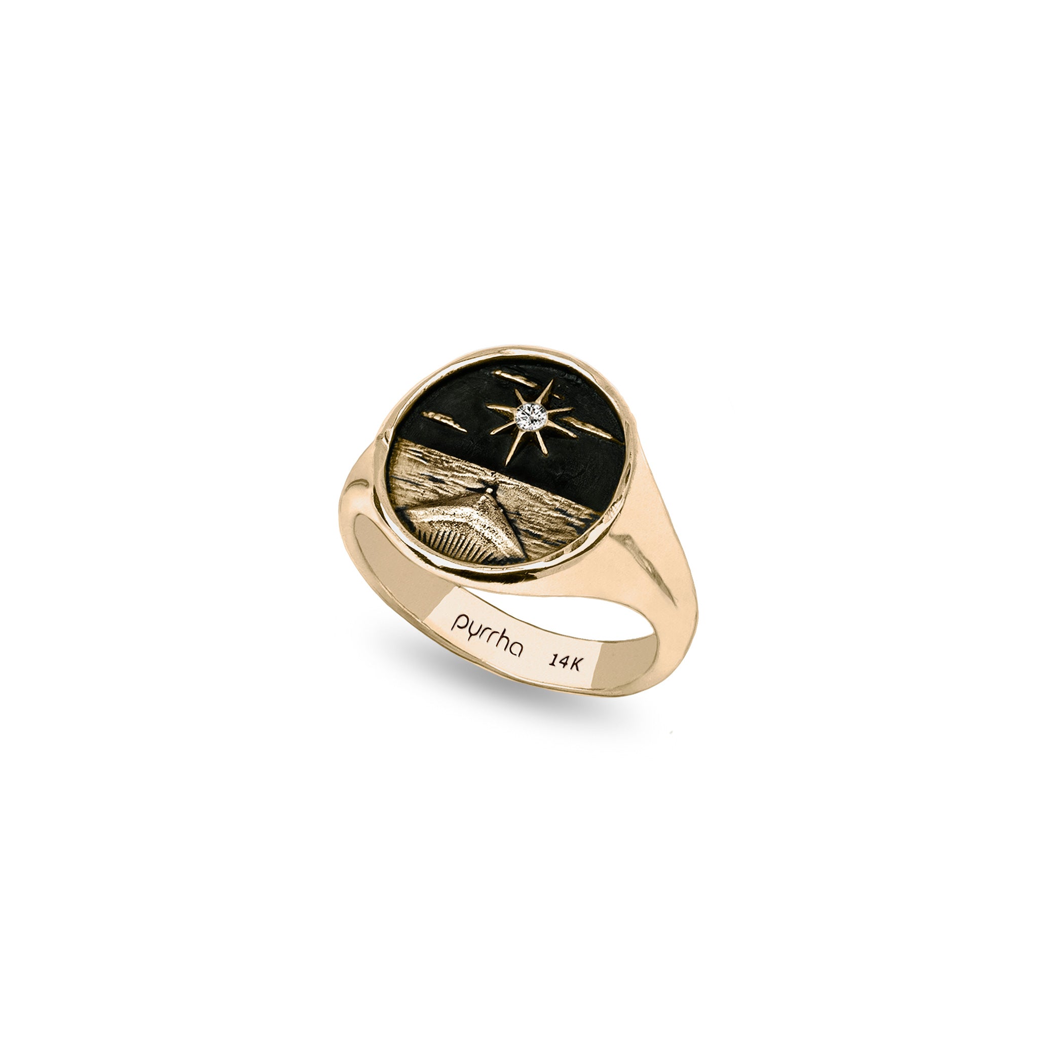 North Star 14K Gold Diamond Set Signet Ring