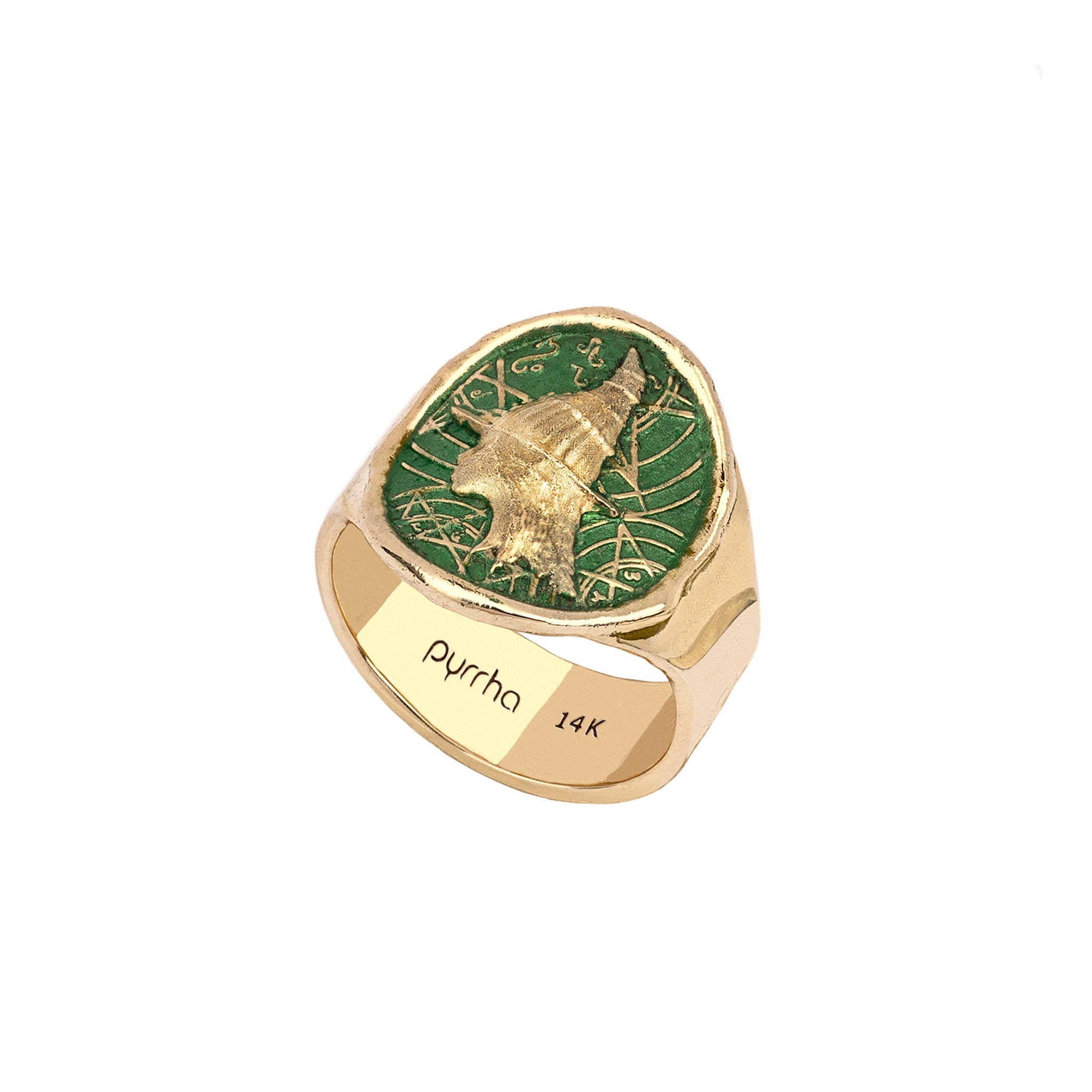Elphaba 14K Gold Cigar Band Ring - Wicked Green