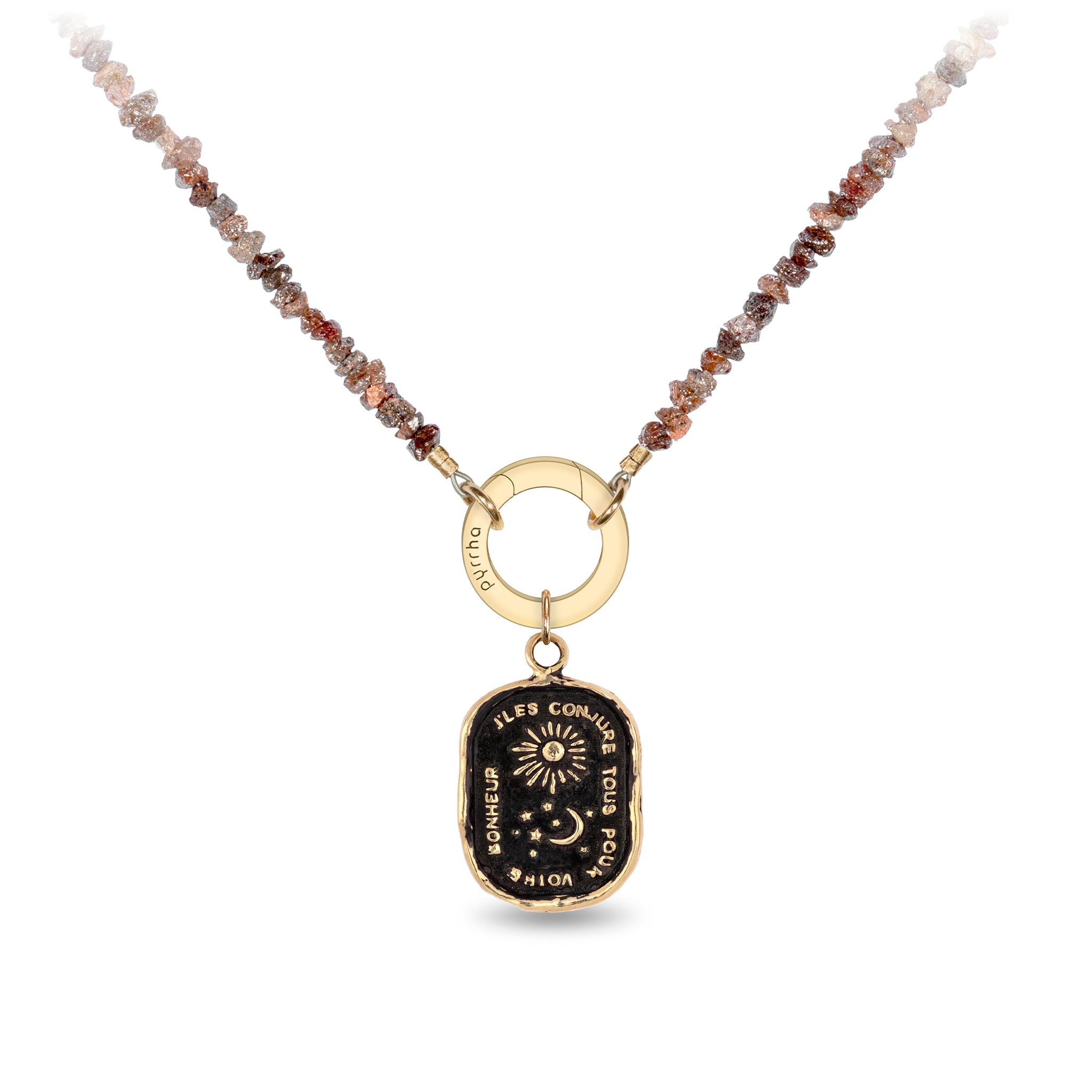 Raw Chocolate Diamond 14K Gold Faceted Stone Choker with Talisman Clip