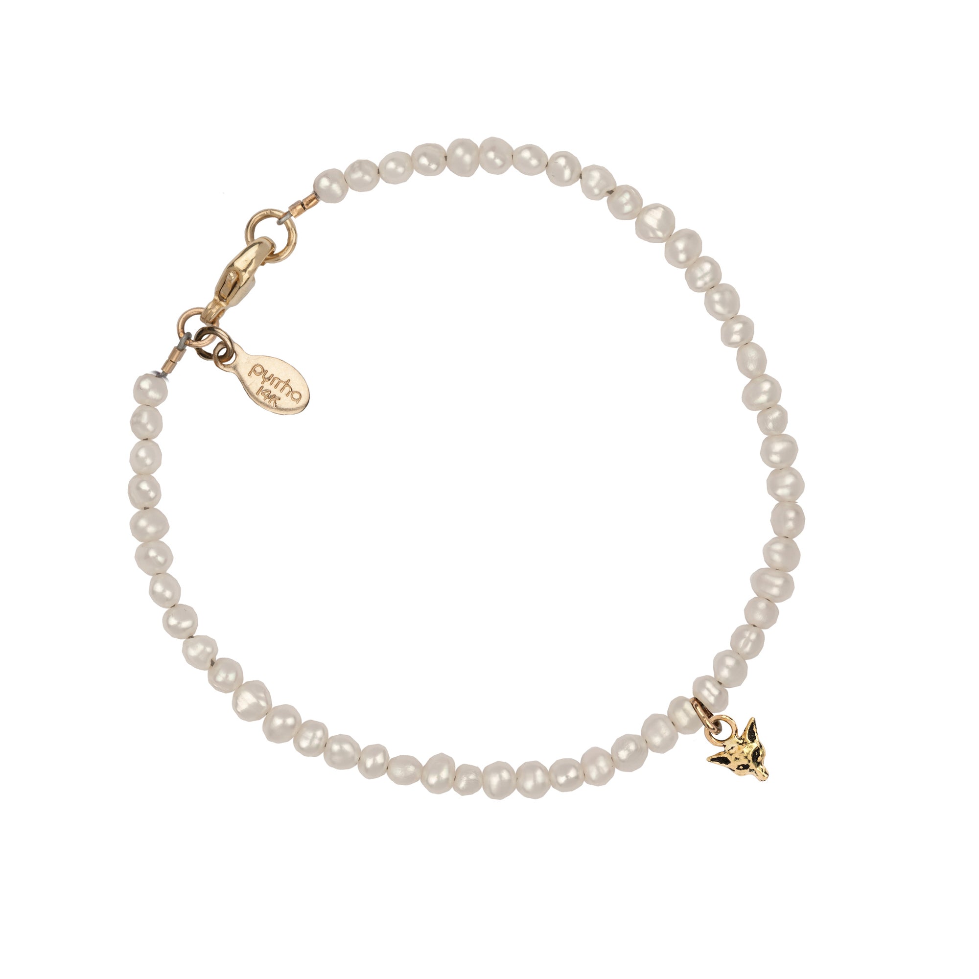 Fox 14K Gold Symbol Charm Freshwater Pearl Bracelet