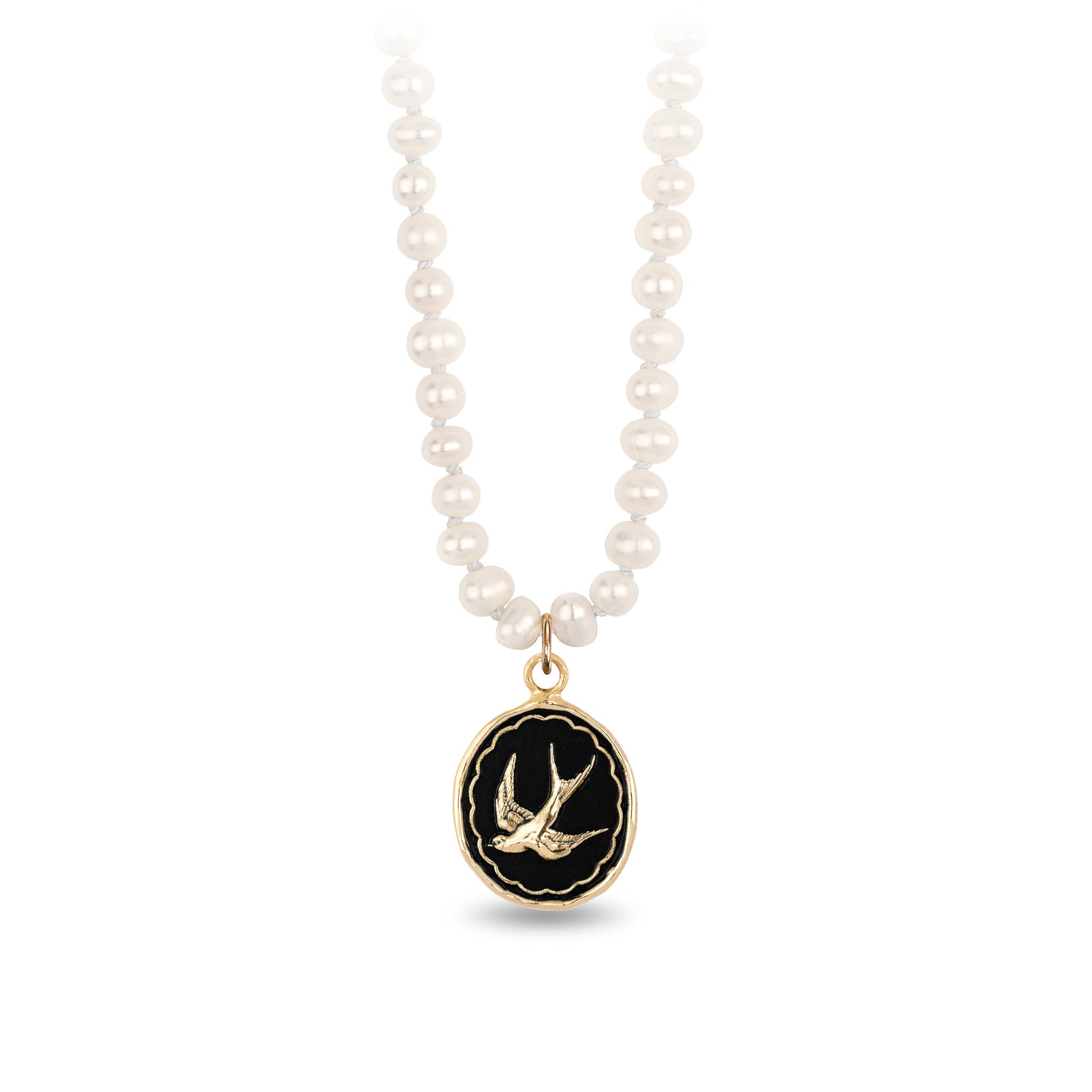 Free Spirited 14K Gold Talisman on Knotted Freshwater Pearl Necklace