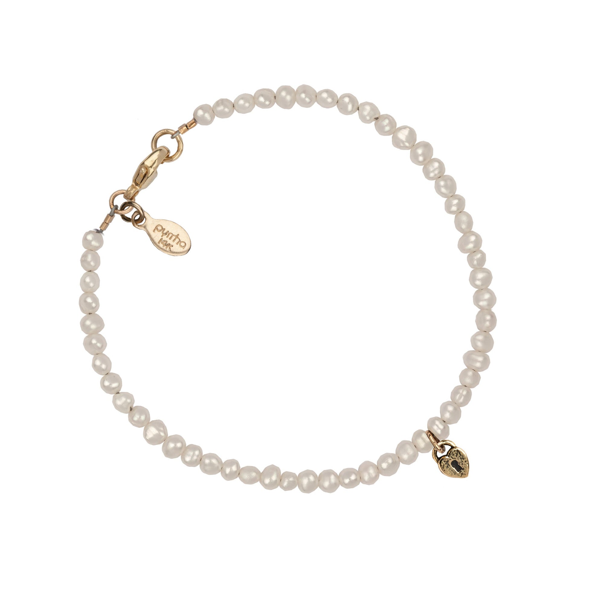 Heart Lock 14K Gold Symbol Charm Freshwater Pearl Bracelet