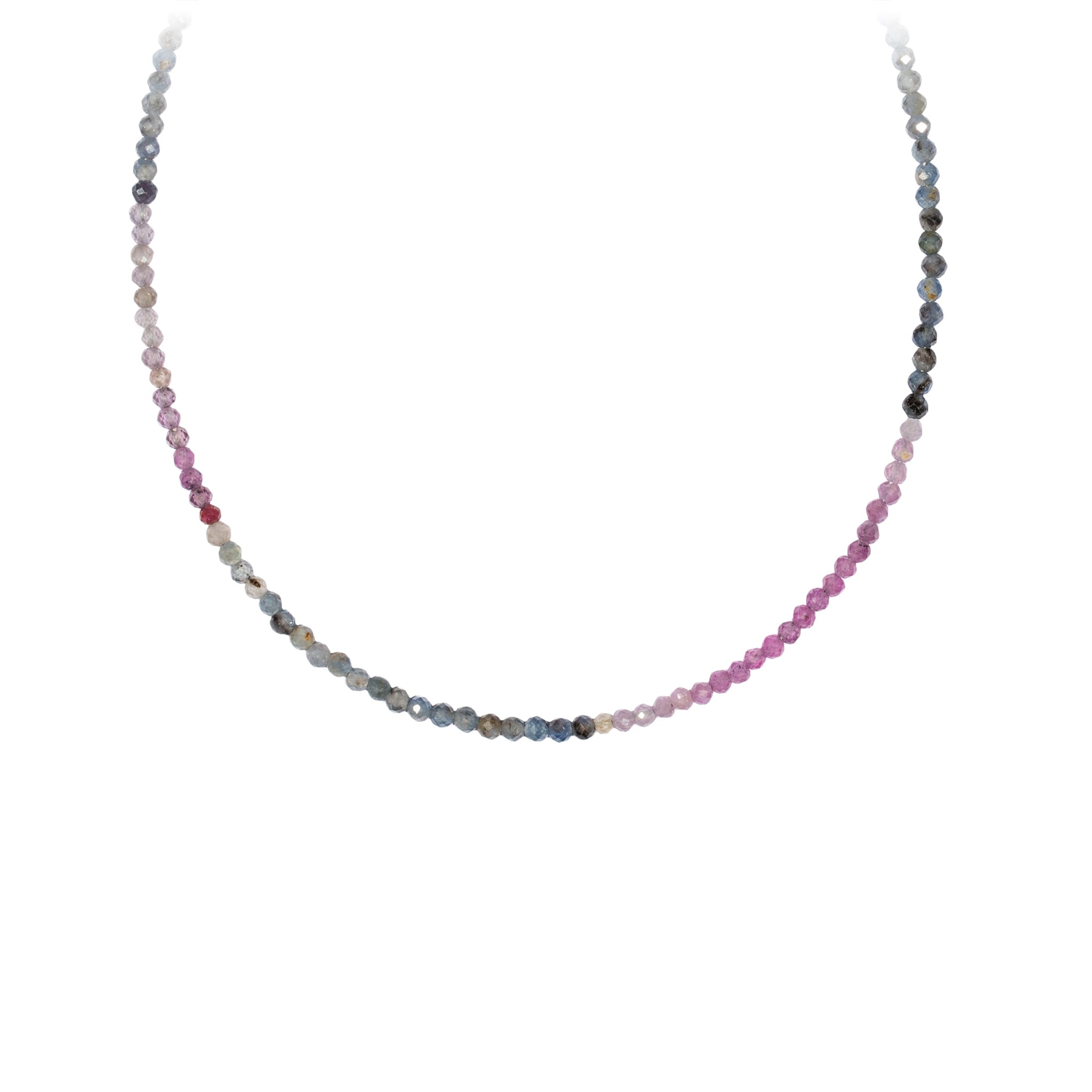 Pink and Teal Sapphire 14K Gold Faceted Stone Choker with Talisman Clip