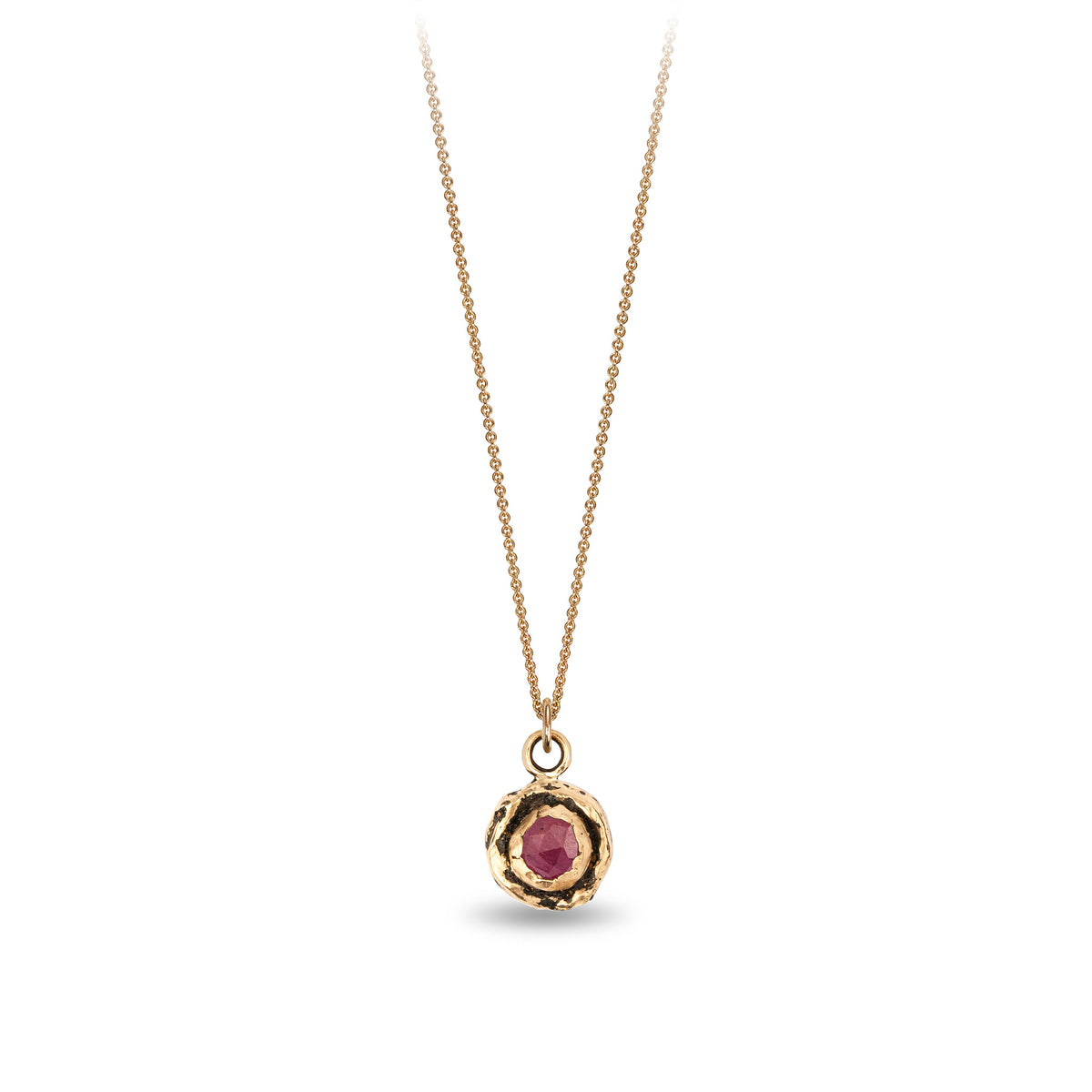 Small Ruby 14K Gold Faceted Stone Necklace