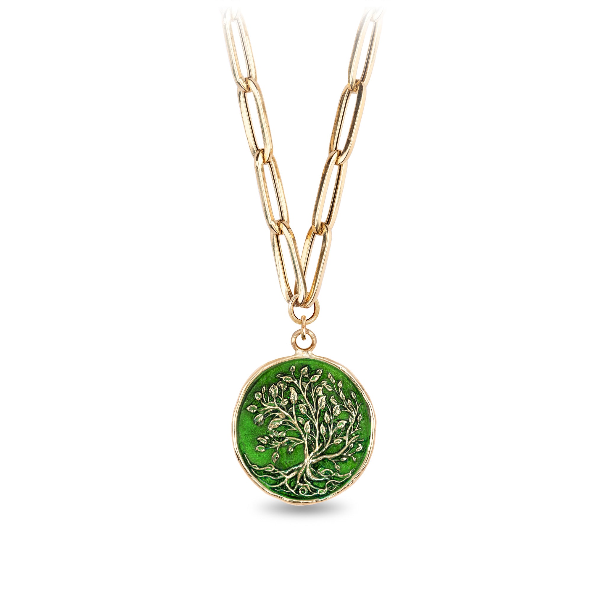 Tree of Life 14K Gold Large Hollow Paperclip Chain Necklace - True Colors