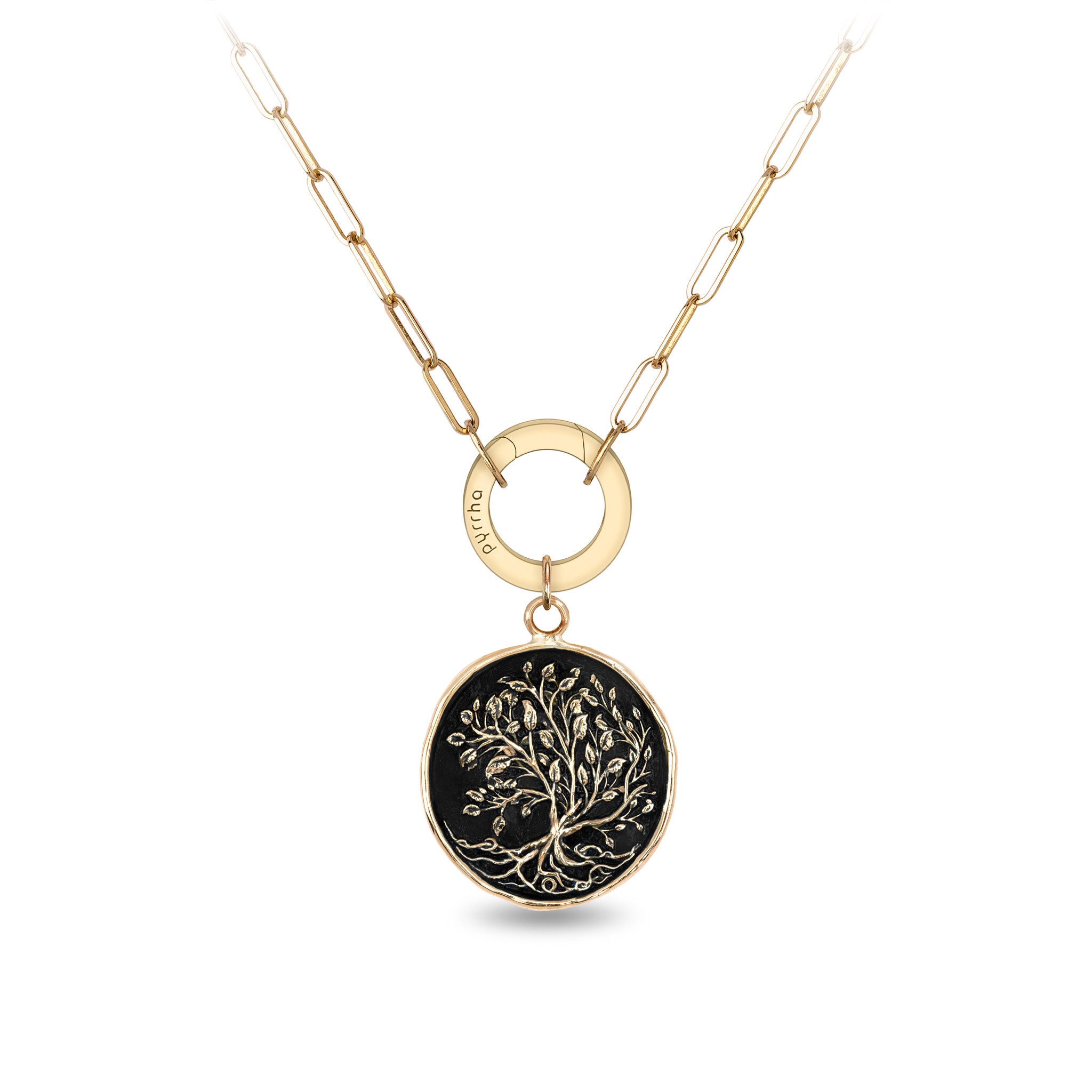 Tree of Life 14K Gold Long Link Paperclip Chain Necklace