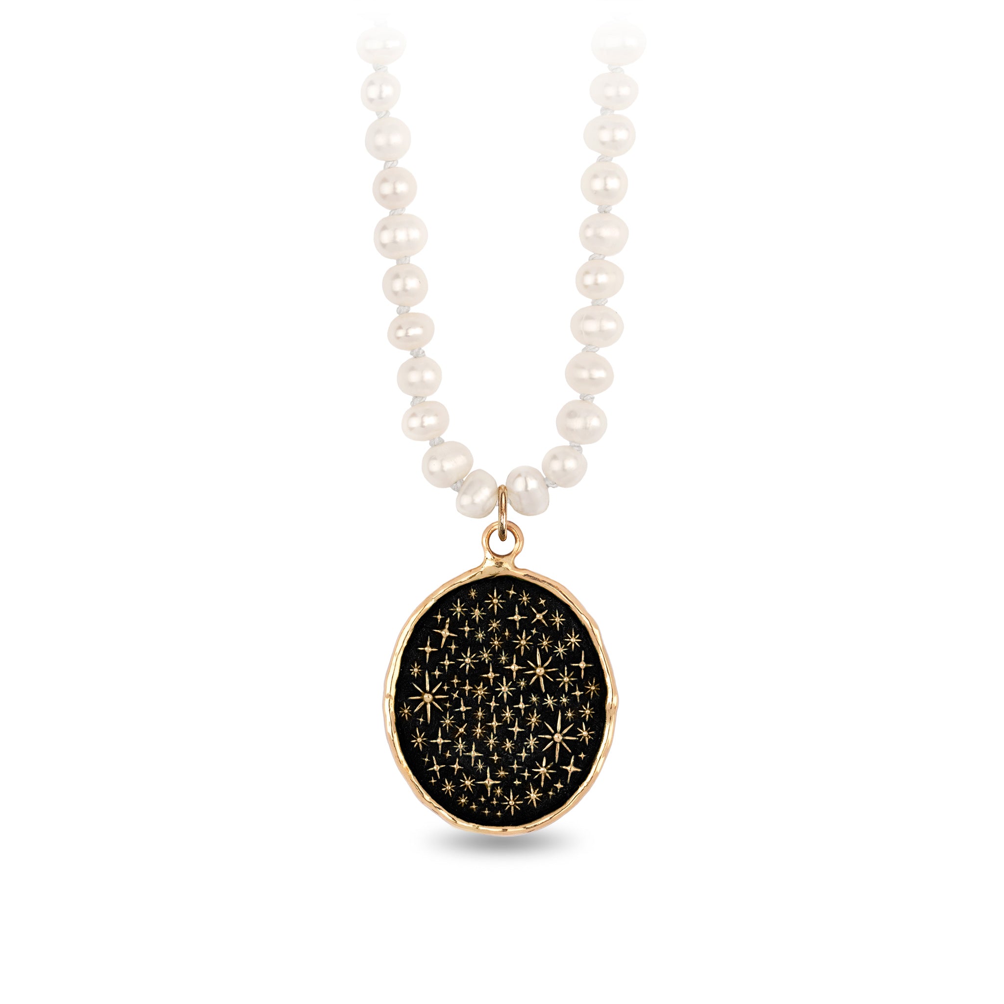 We Are Stardust 14K Gold Talisman on Knotted Freshwater Pearl Necklace