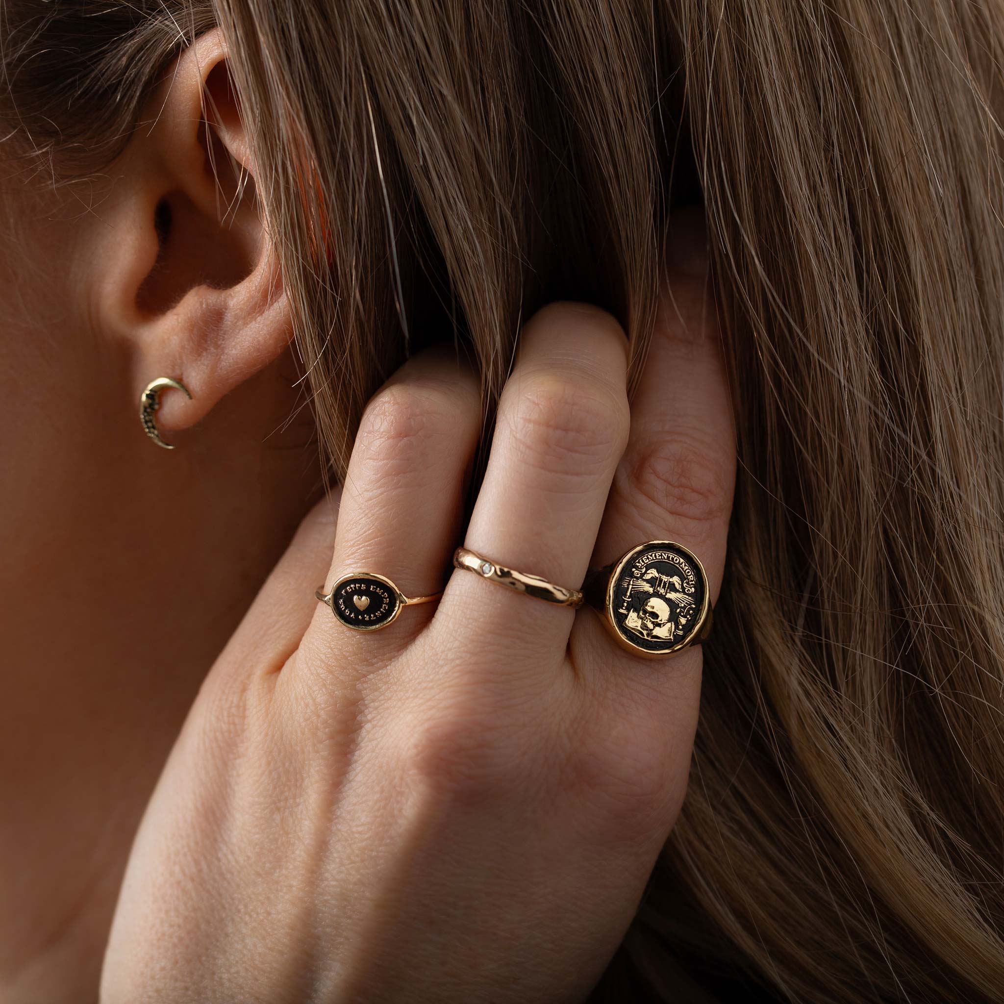 Memento Mori 14K Gold Signet Ring