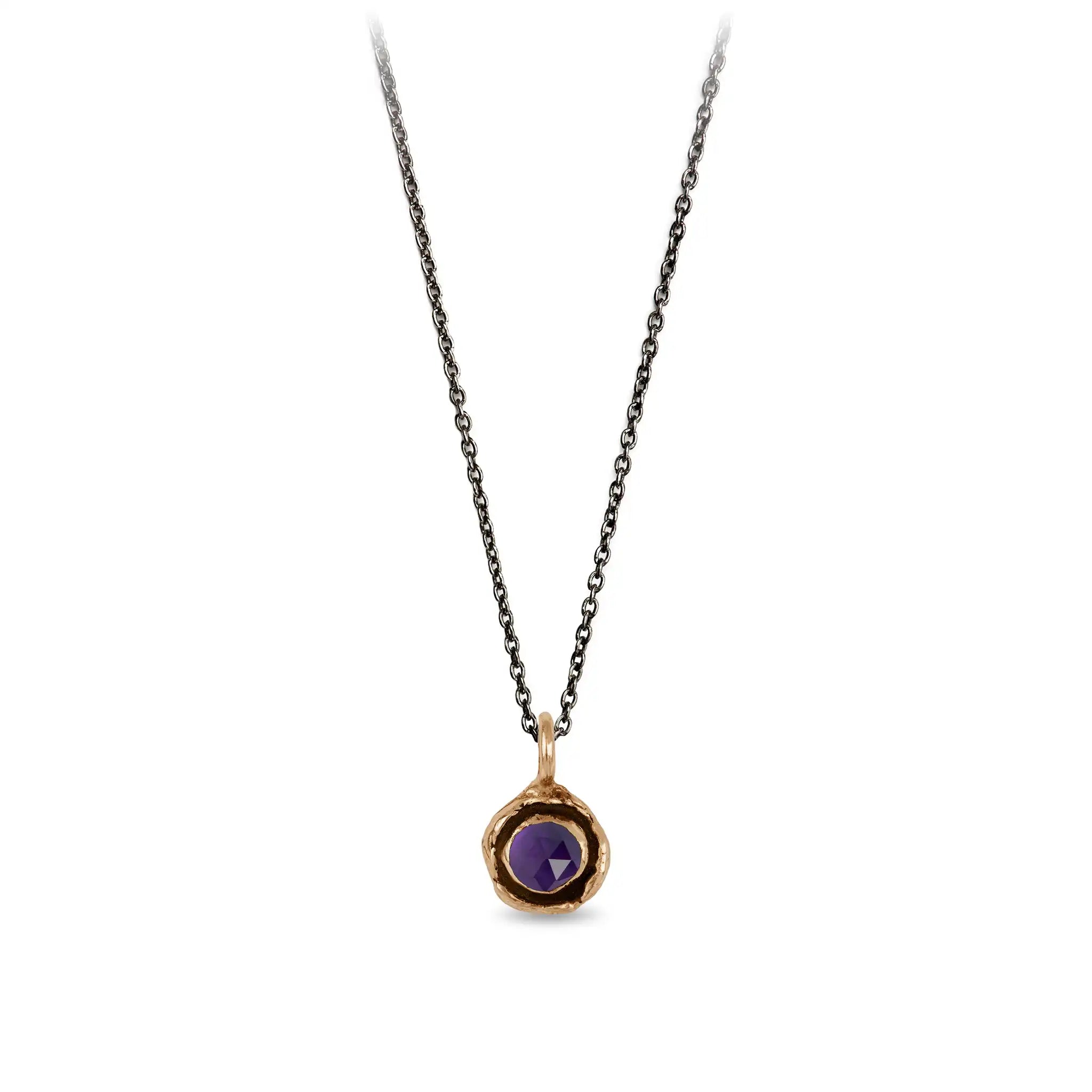 Amethyst Faceted Stone Talisman Charm - Bronze