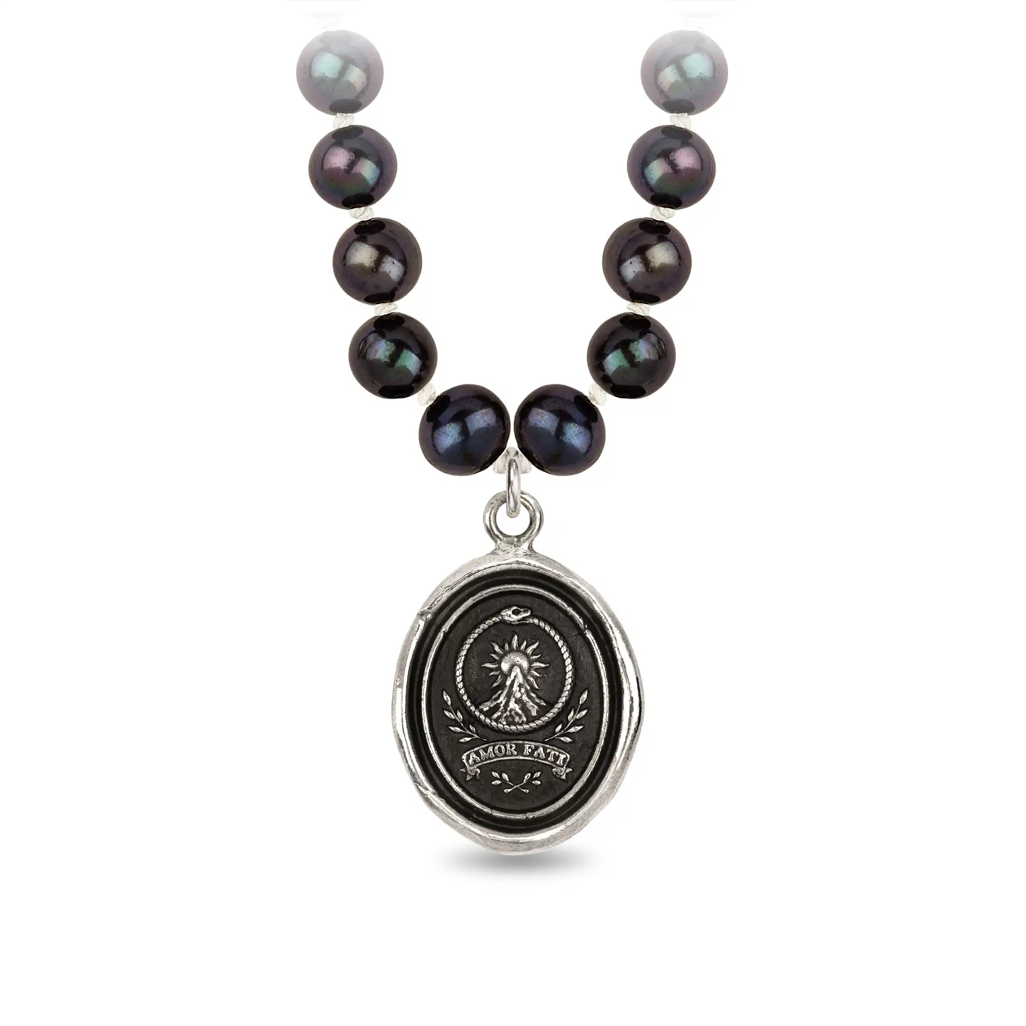 Amor Fati Freshwater Pearl Necklace - Peacock Black