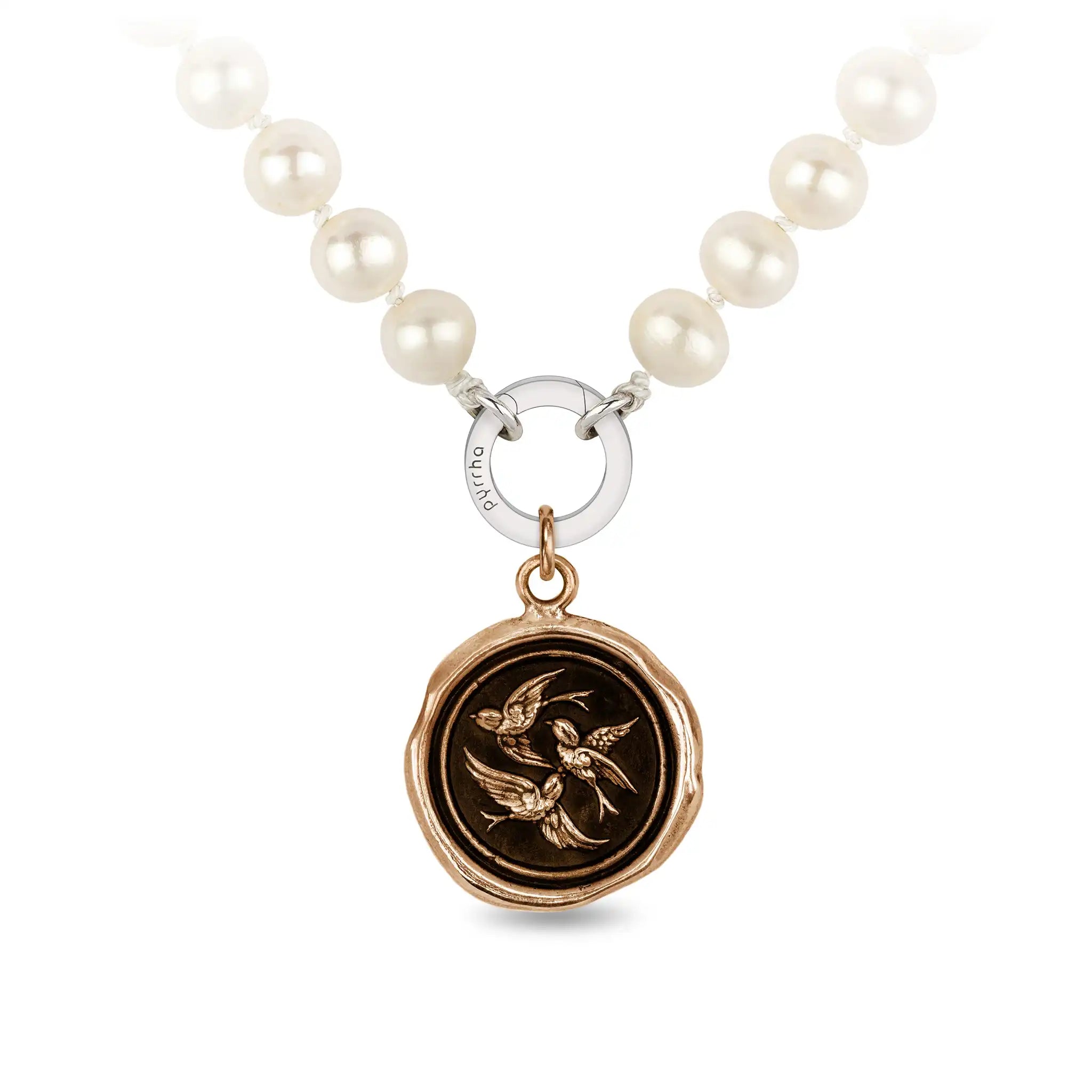 Birds of a Feather Knotted Freshwater Pearl Necklace - Bronze