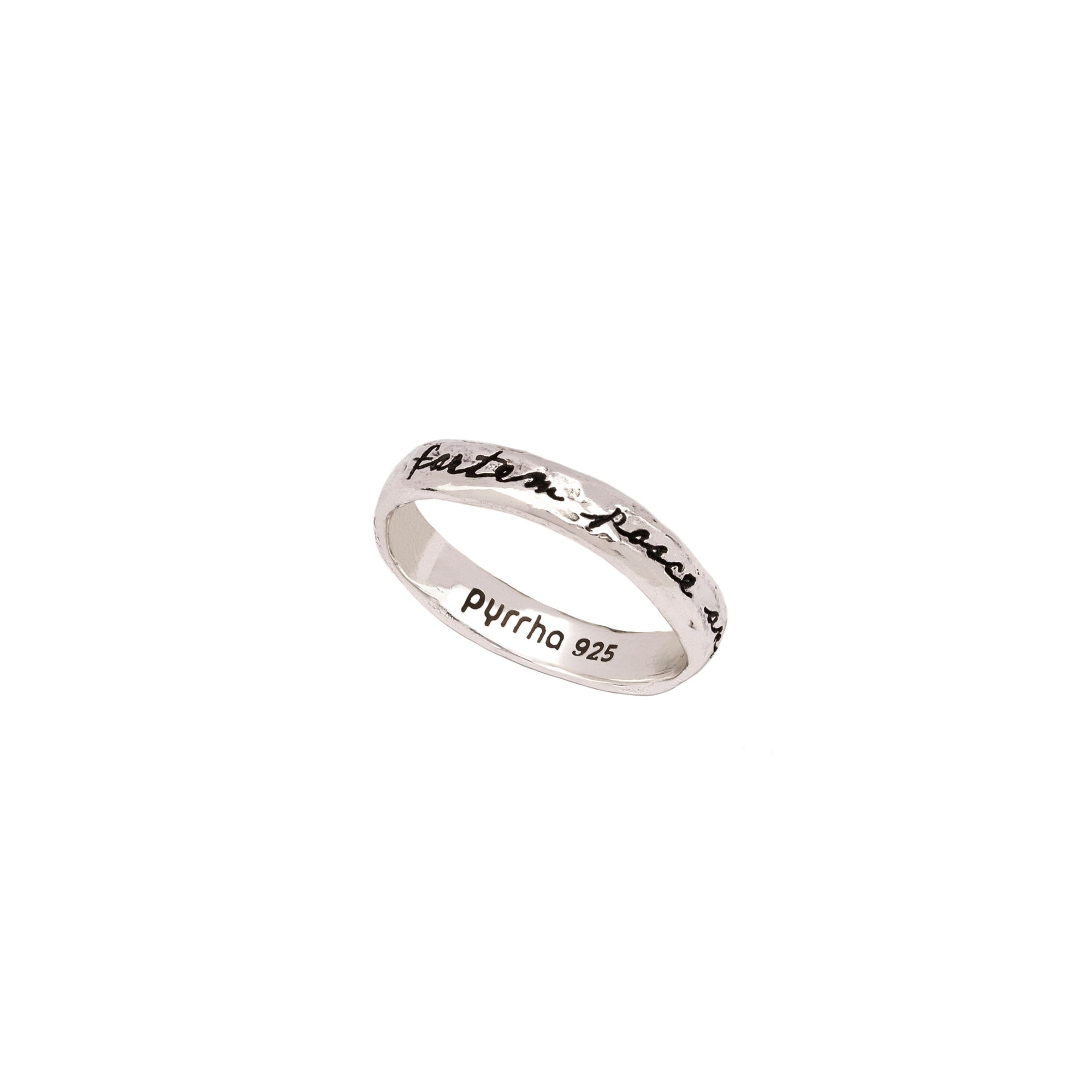 An engraved silver band ring representing the courage to challenge life