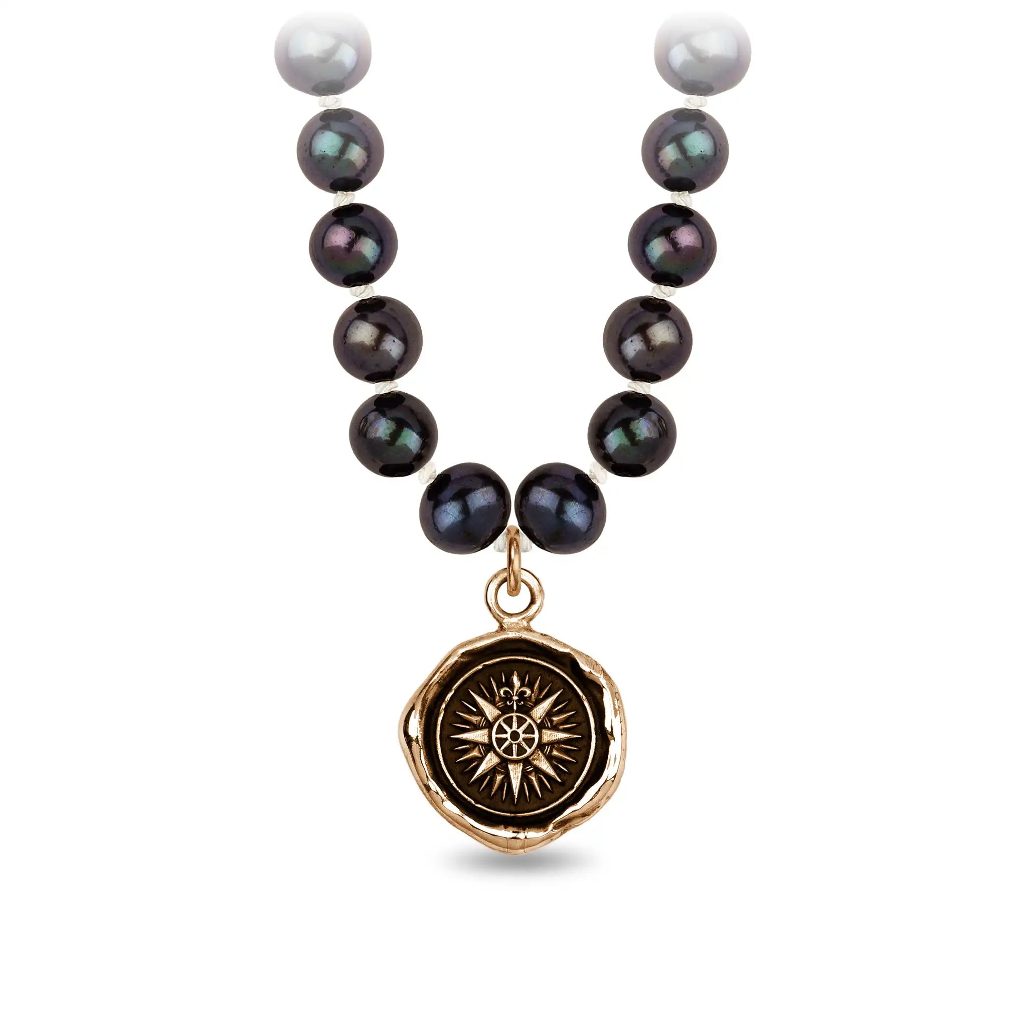 Direction Freshwater Pearl Necklace - Peacock Black - Bronze