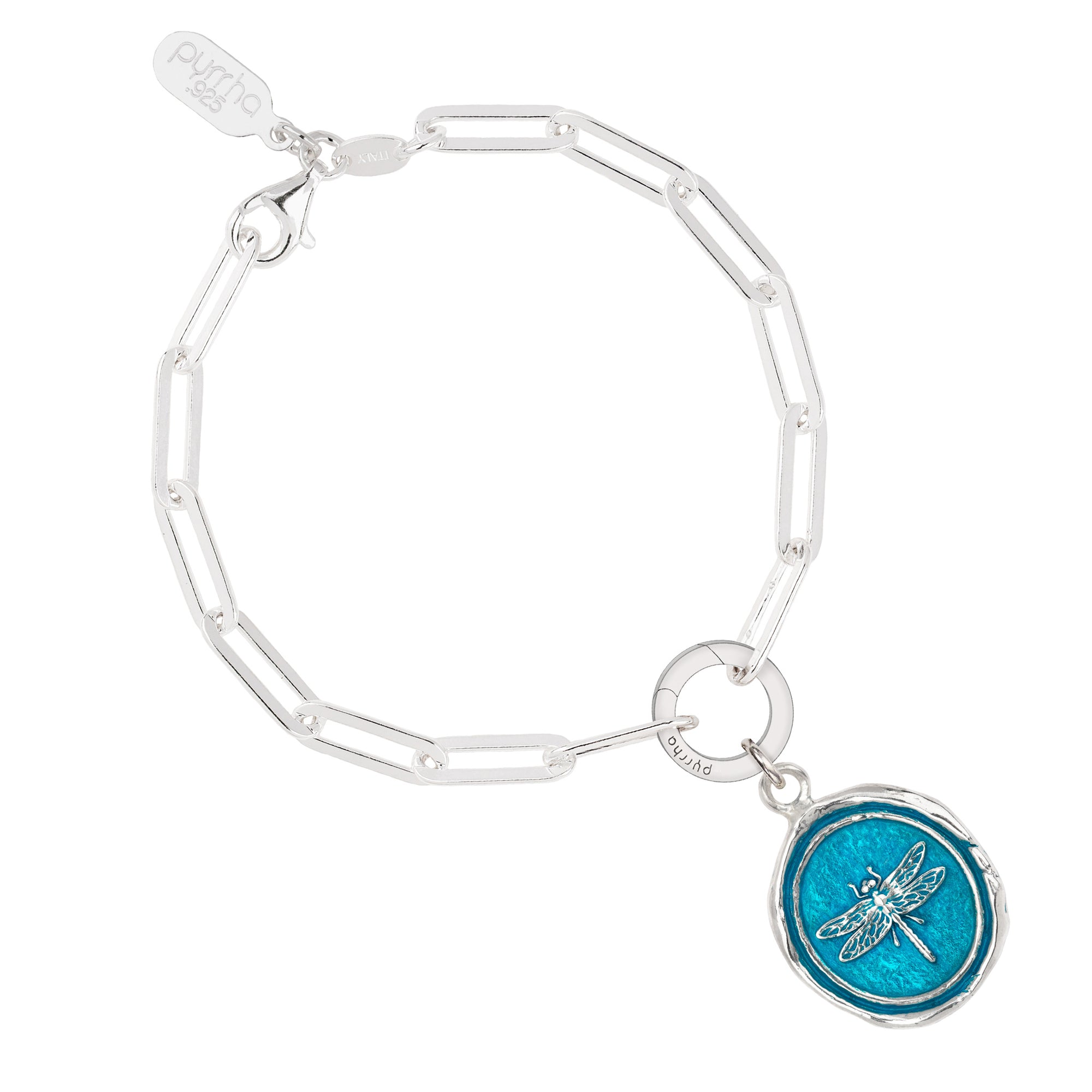 Dragonfly Paperclip Chain Bracelet - Capri Blue
