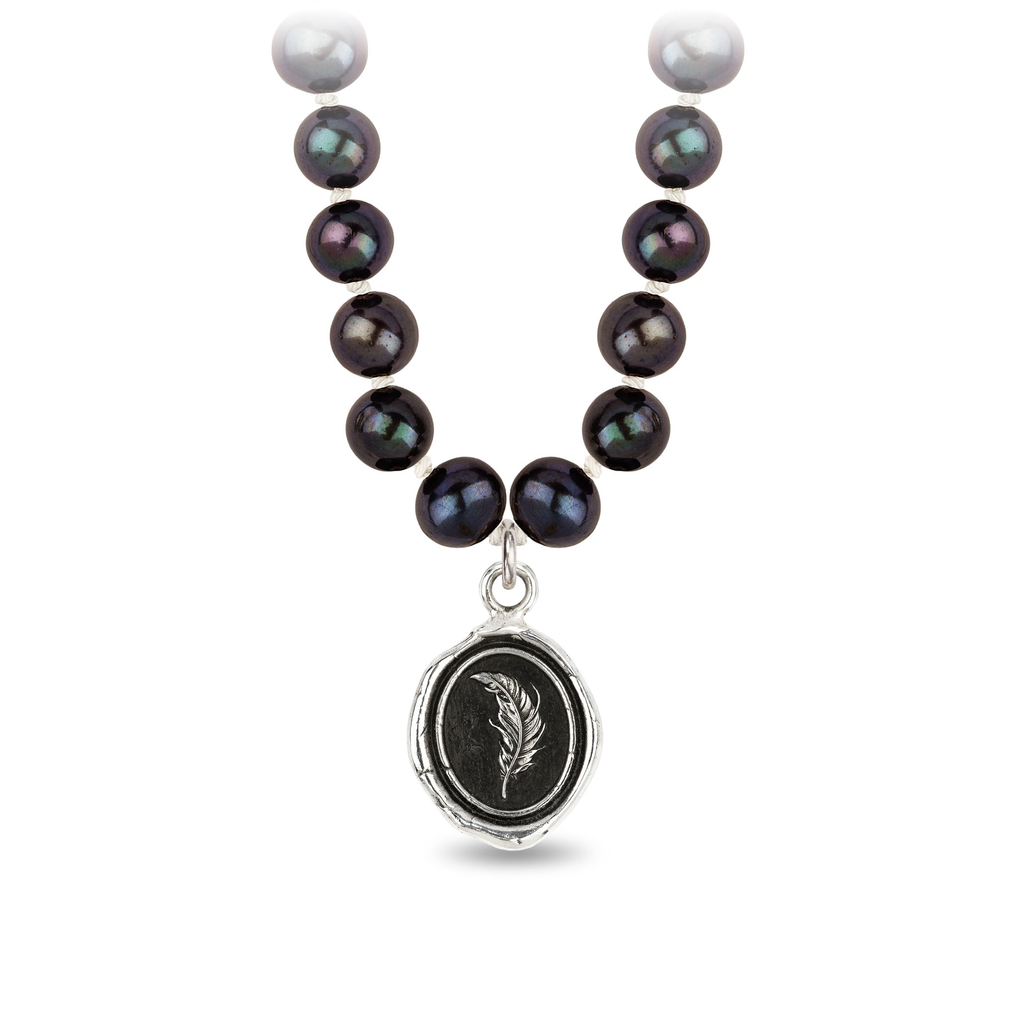 Feather Freshwater Pearl Necklace - Peacock Black