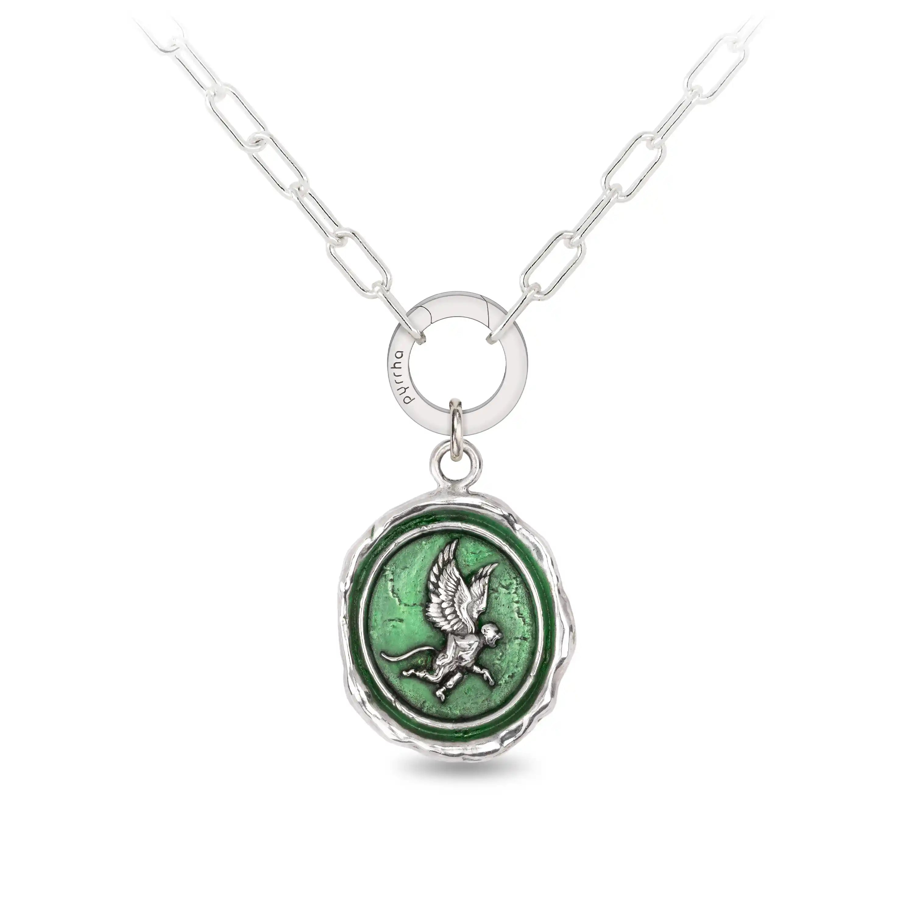 Flying Monkey Small Paperclip Chain Necklace - Wicked Green