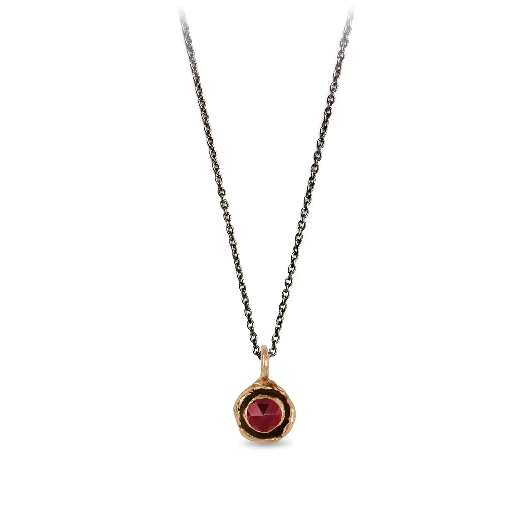 Garnet Faceted Stone Talisman Charm - Bronze