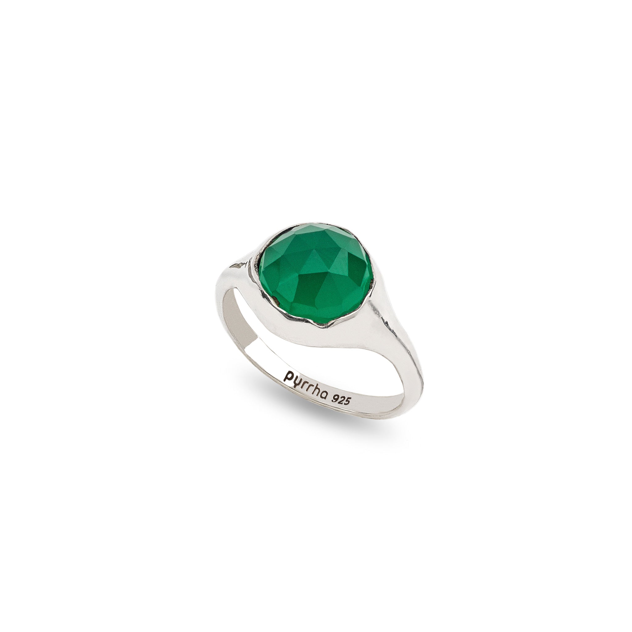 Green Onyx Large Faceted Stone Set Signet Ring