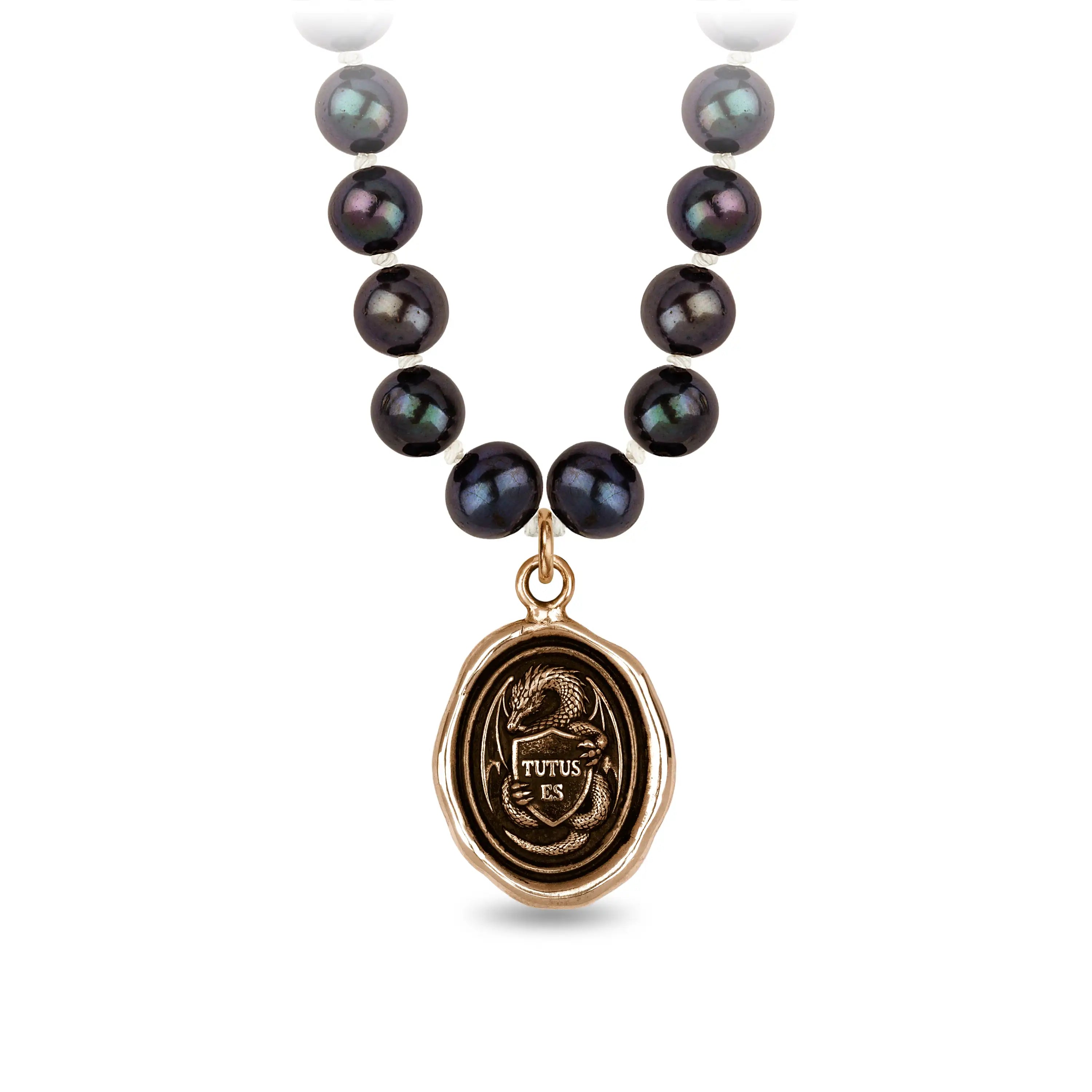 Guardian Freshwater Pearl Necklace - Peacock Black - Bronze