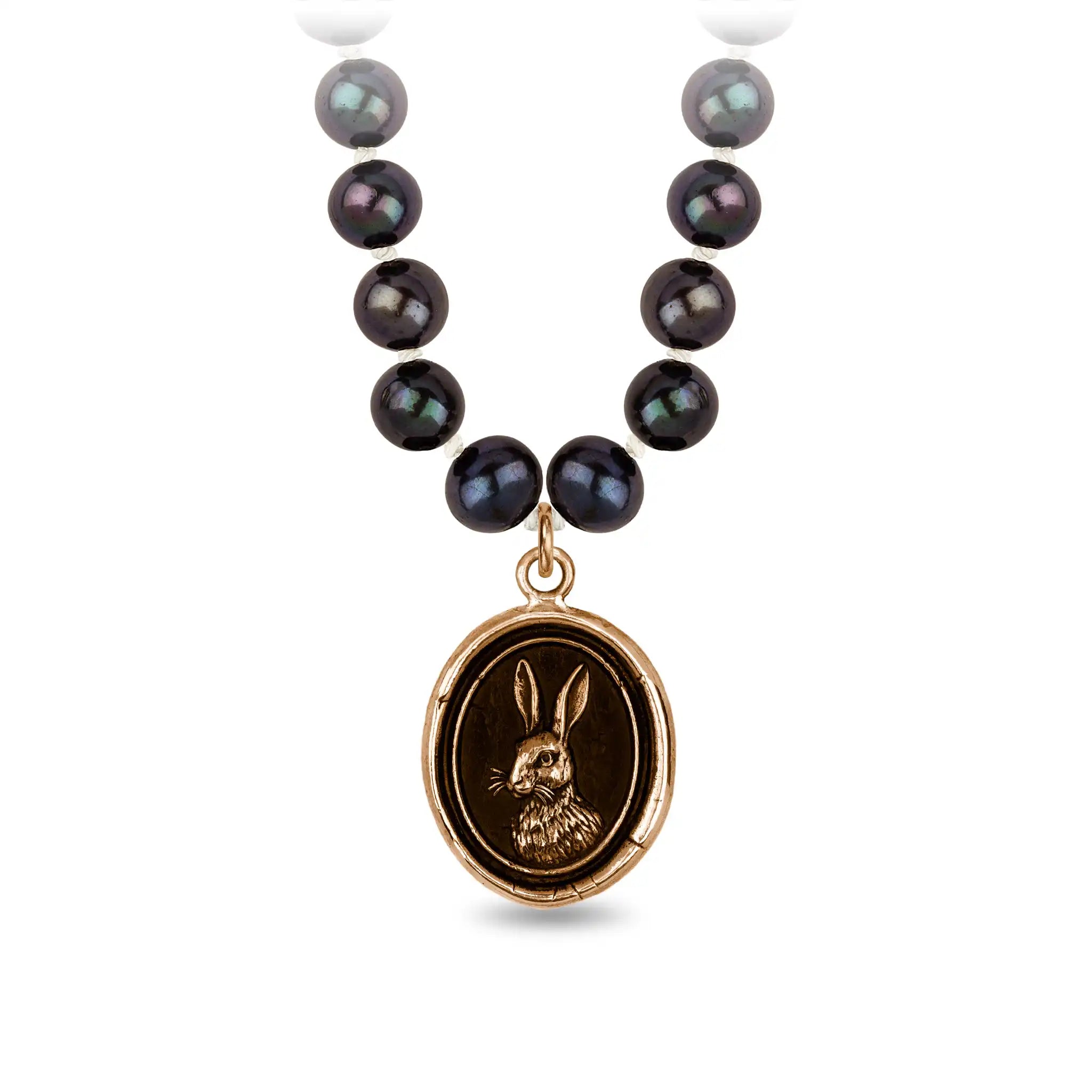 Hare Freshwater Pearl Necklace - Peacock Black - Bronze