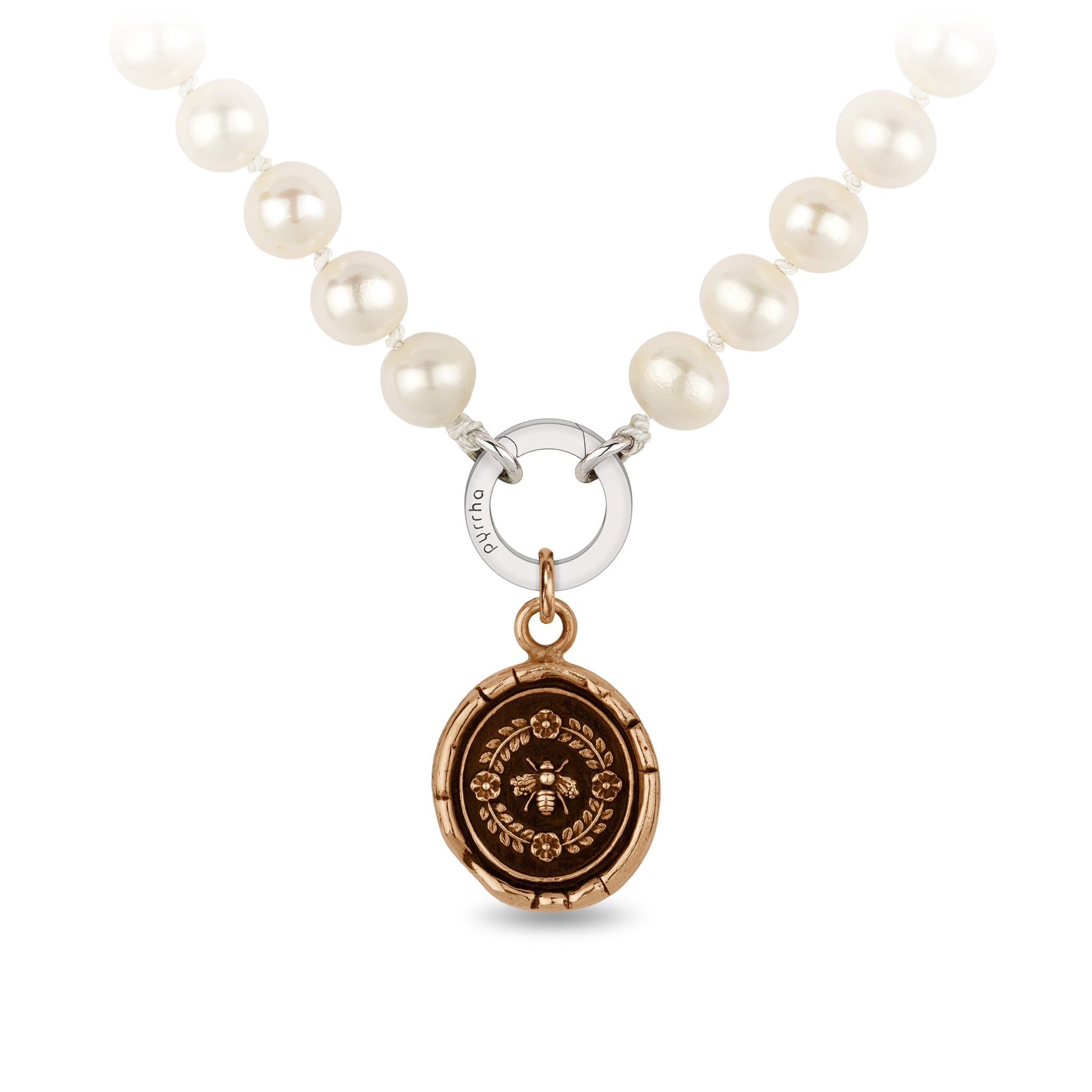 Honeybee Knotted Freshwater Pearl Necklace - Bronze