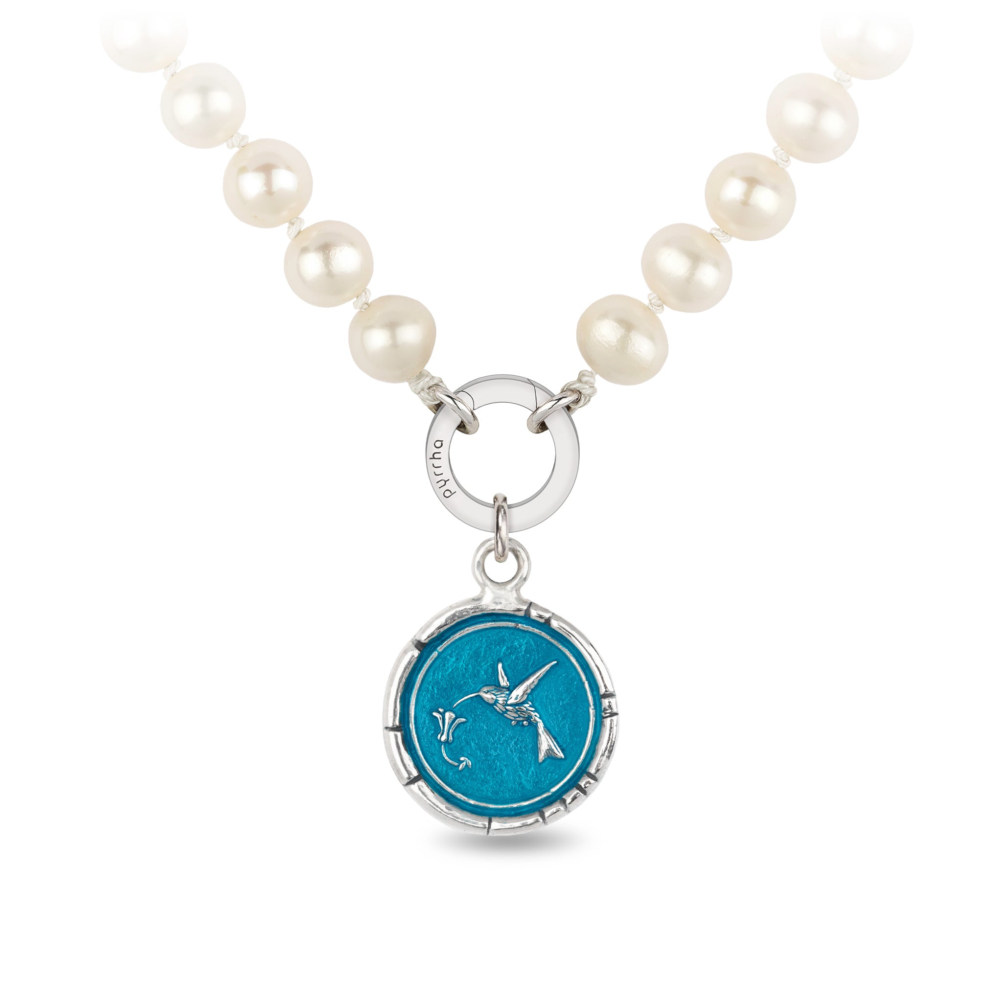 Hummingbird Knotted Freshwater Pearl Necklace - Capri Blue