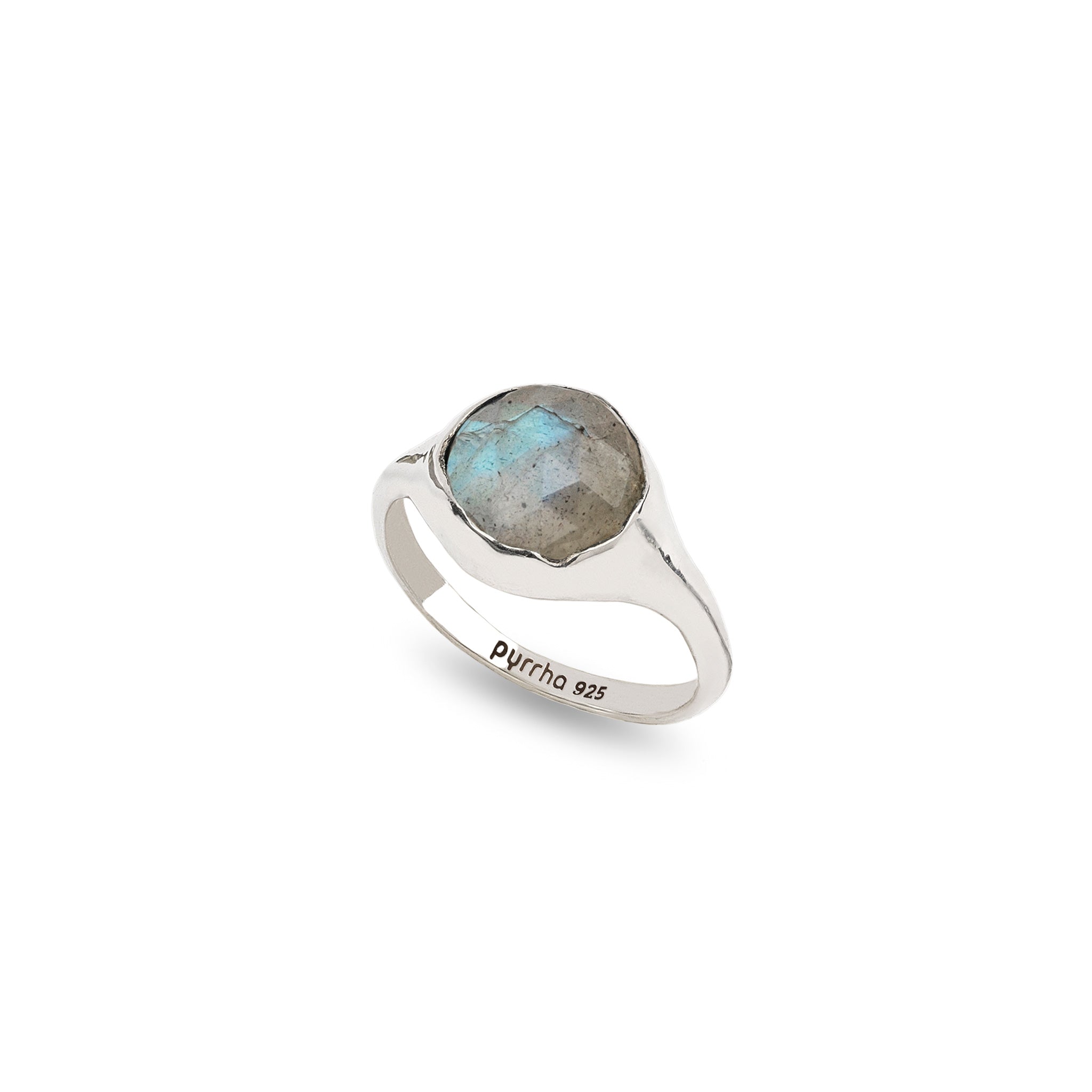 Labradorite Large Faceted Stone Set Signet Ring