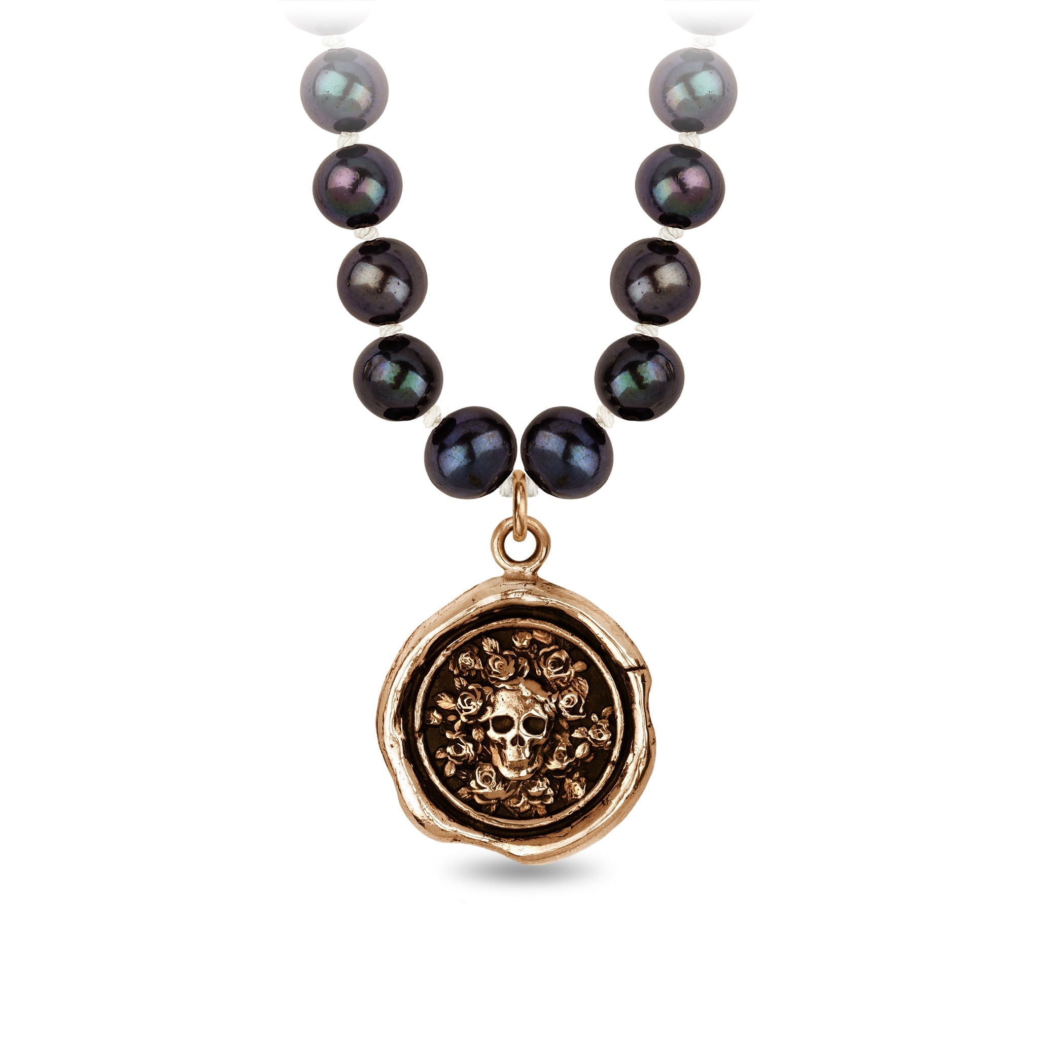Live Every Moment Freshwater Pearl Necklace - Peacock Black - Bronze