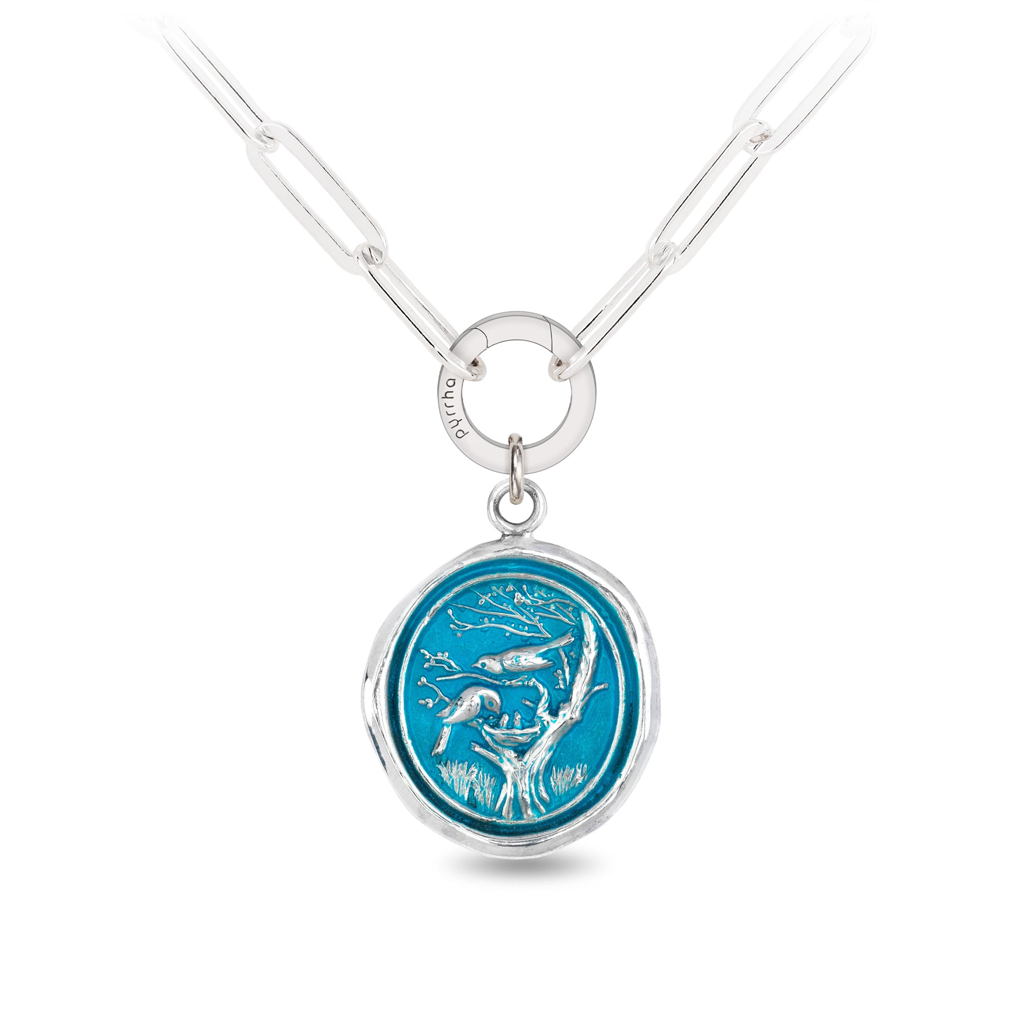 Love Makes a Home Large Paperclip Chain Necklace - Capri Blue