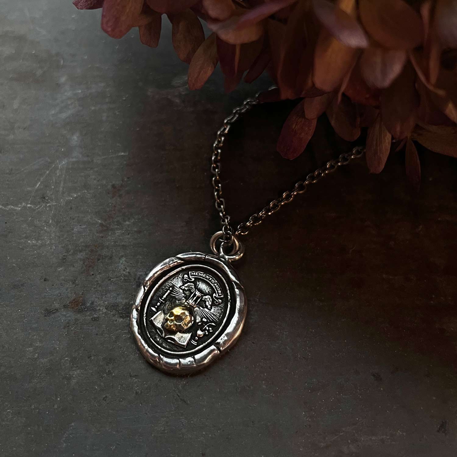 Memento Mori 14K Gold on Silver Talisman