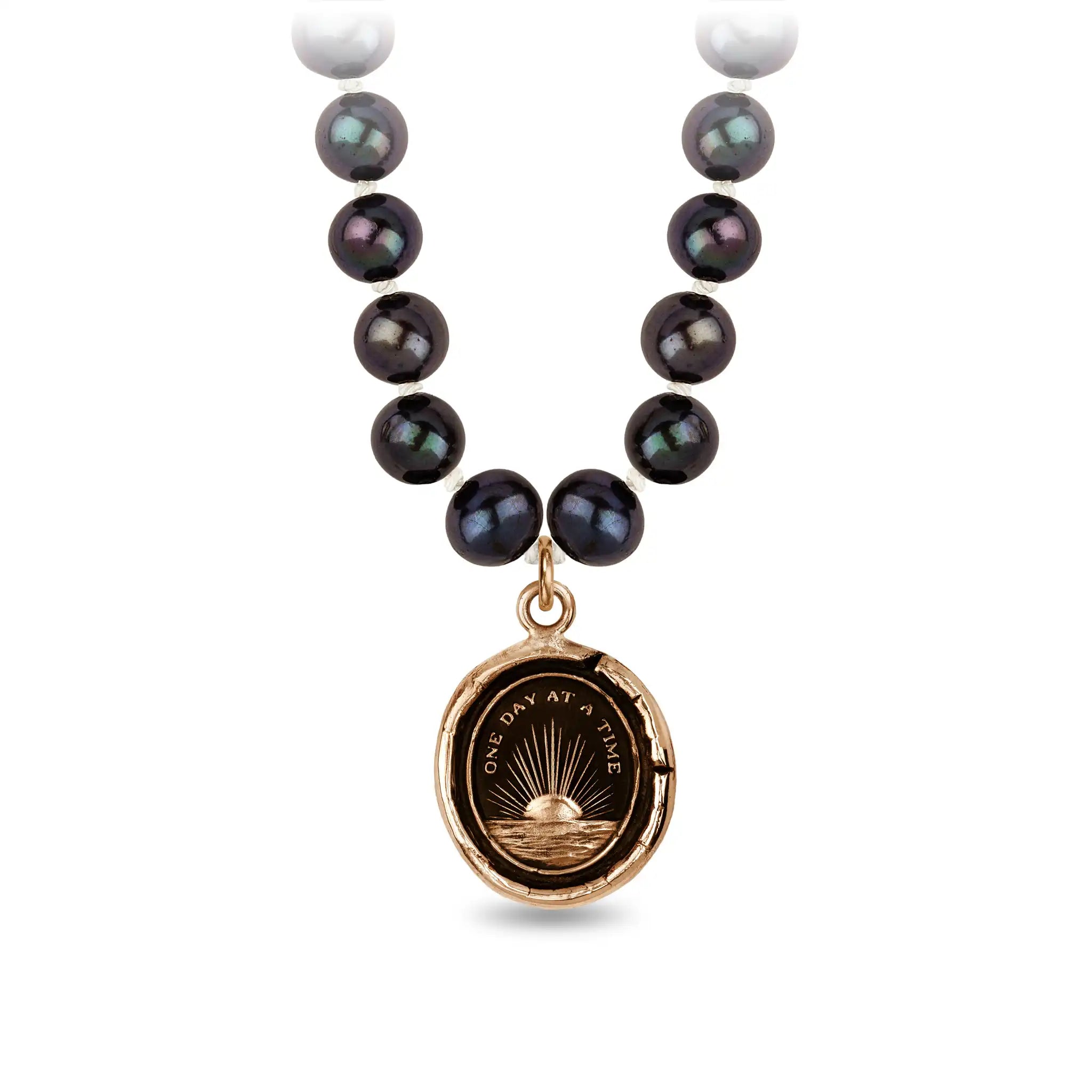 One Day at a Time Freshwater Pearl Necklace - Peacock Black - Bronze