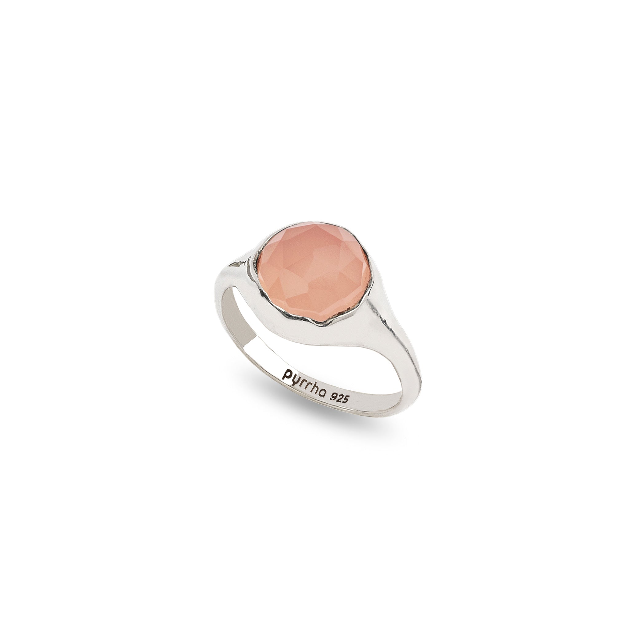 Pink Chalcedony Large Faceted Stone Set Signet Ring