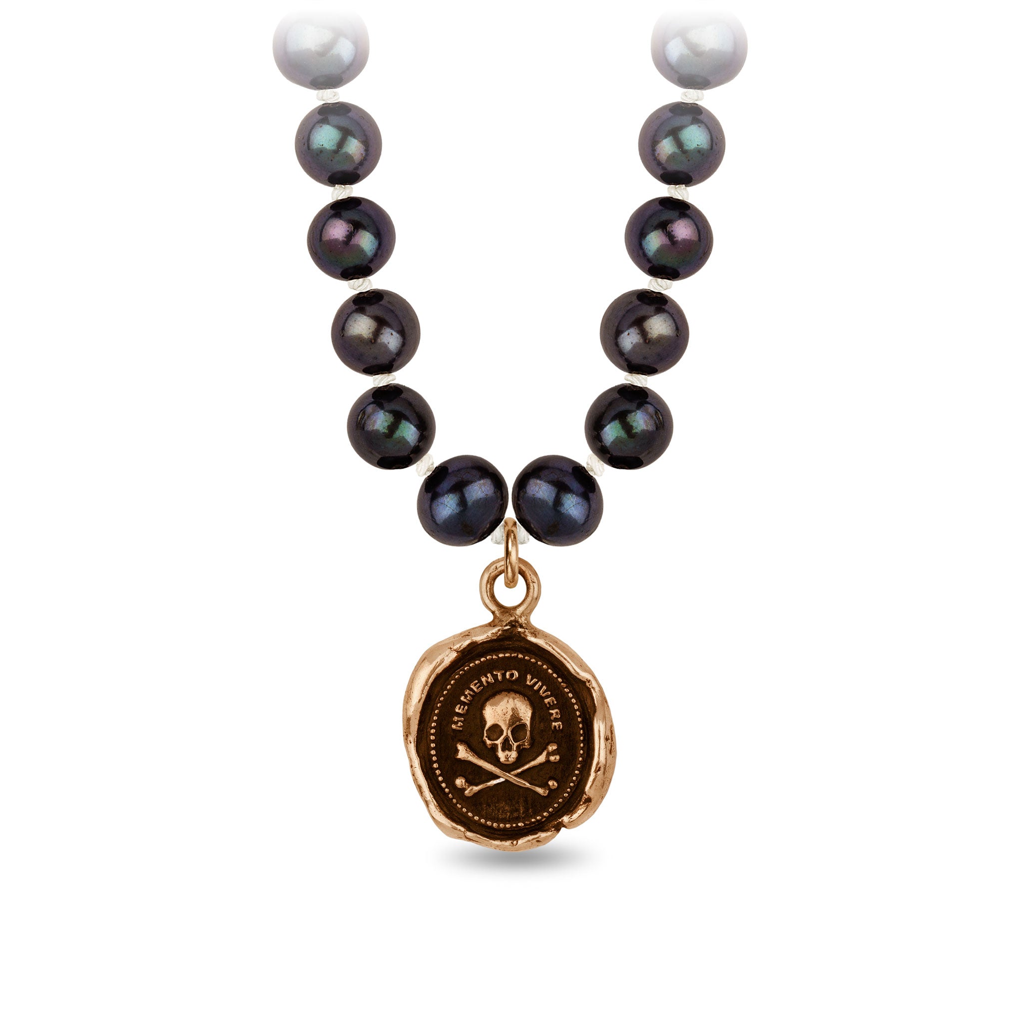 Remember to Live Freshwater Pearl Necklace - Peacock Black - Bronze