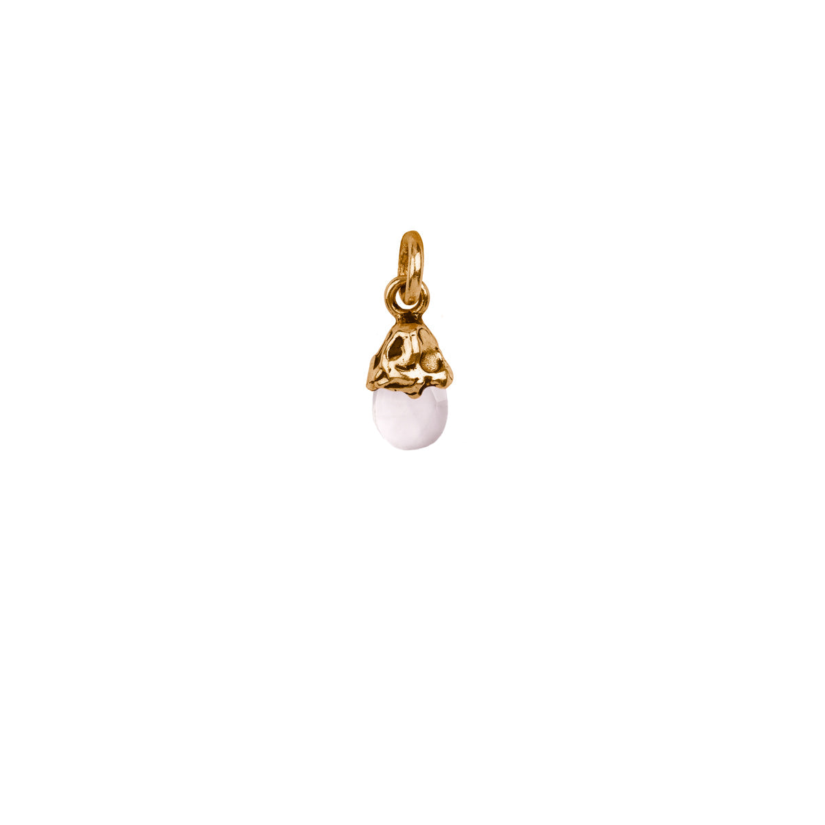 A bronze attraction charm capped with a rose quartz stone.