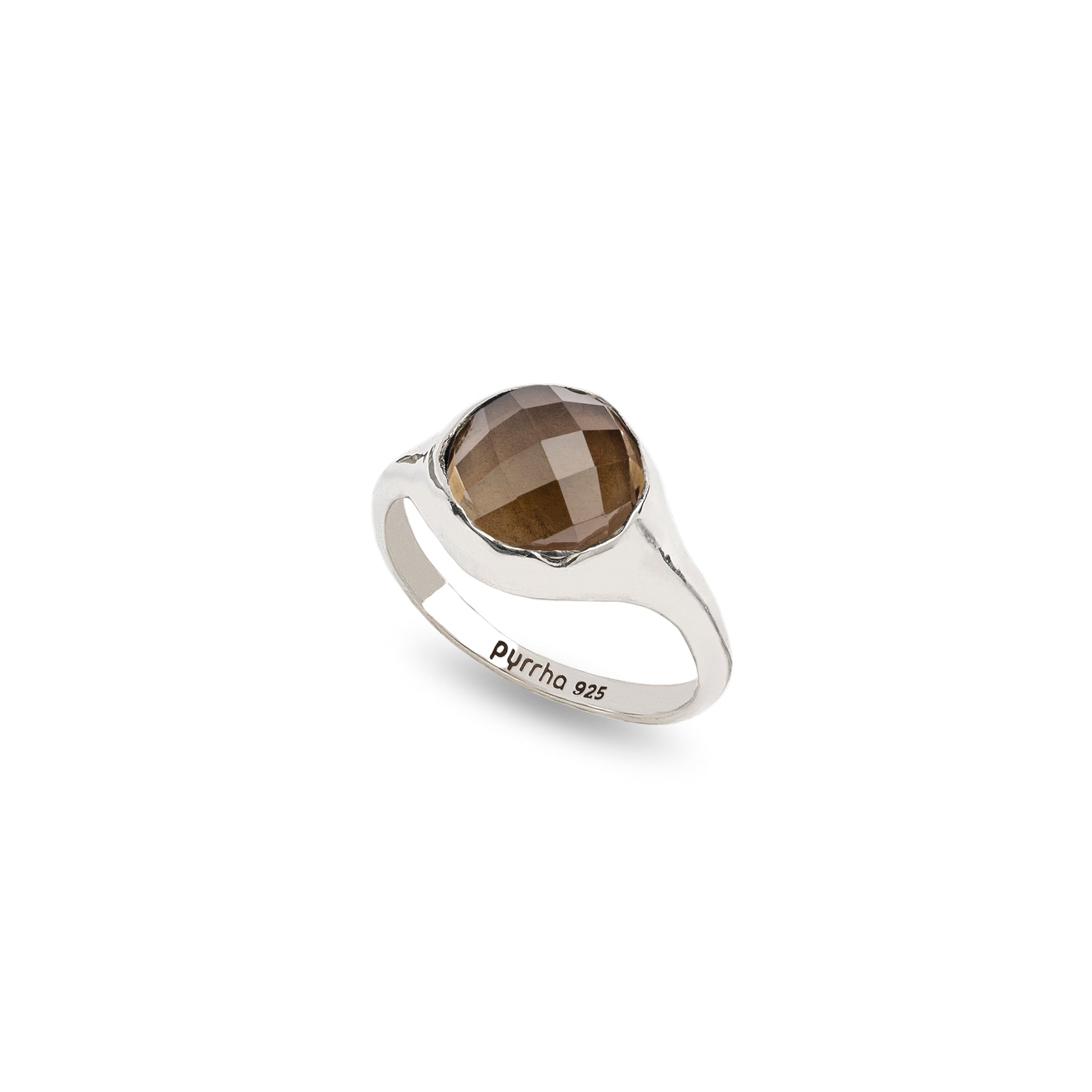 Smoky Quartz Large Faceted Stone Set Signet Ring