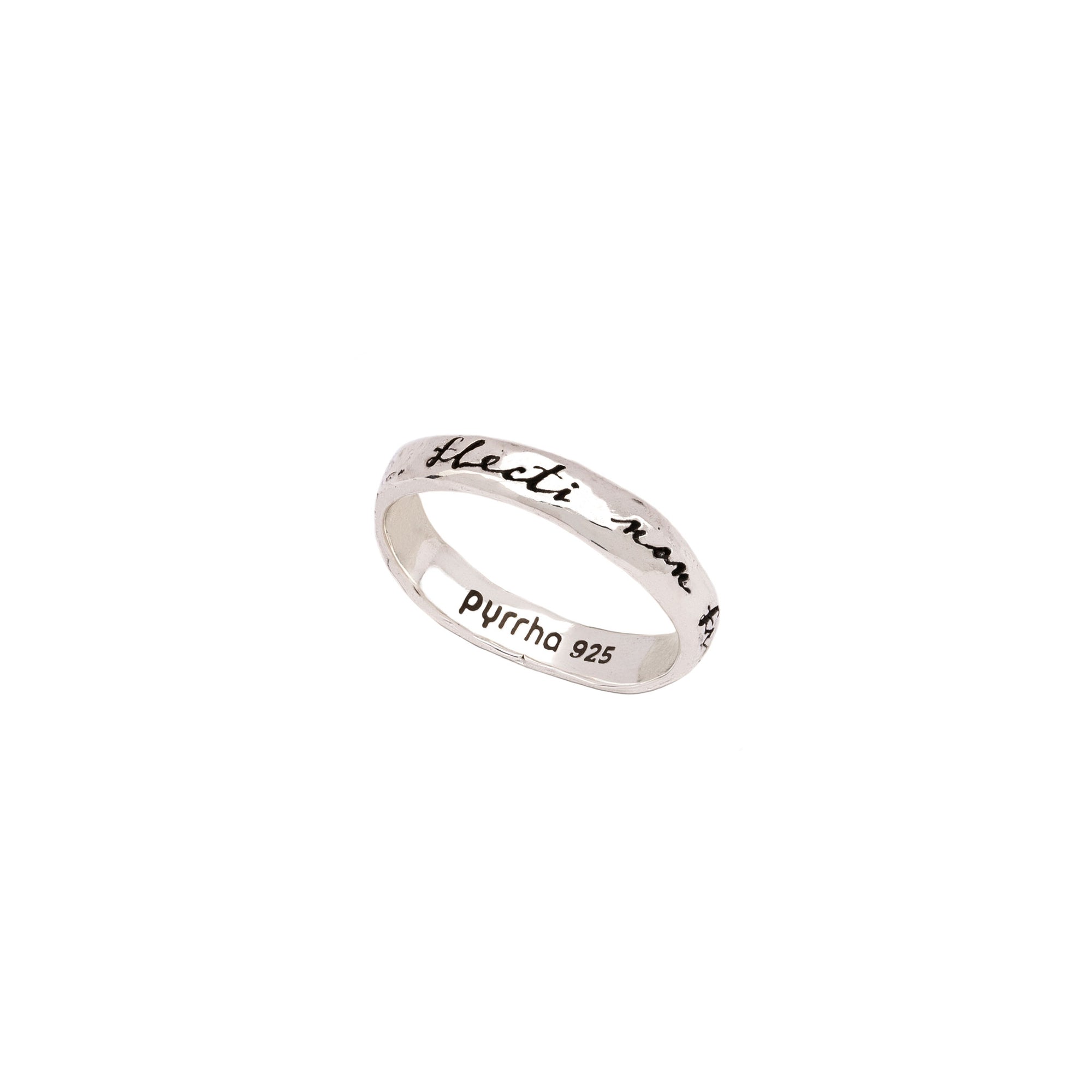 An engraved silver band ring representing those who are to be bent not broken