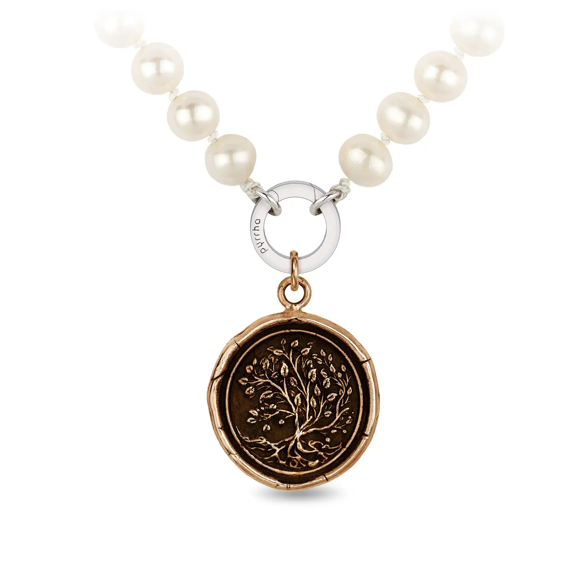 Tree of Life Knotted Freshwater Pearl Necklace - Bronze