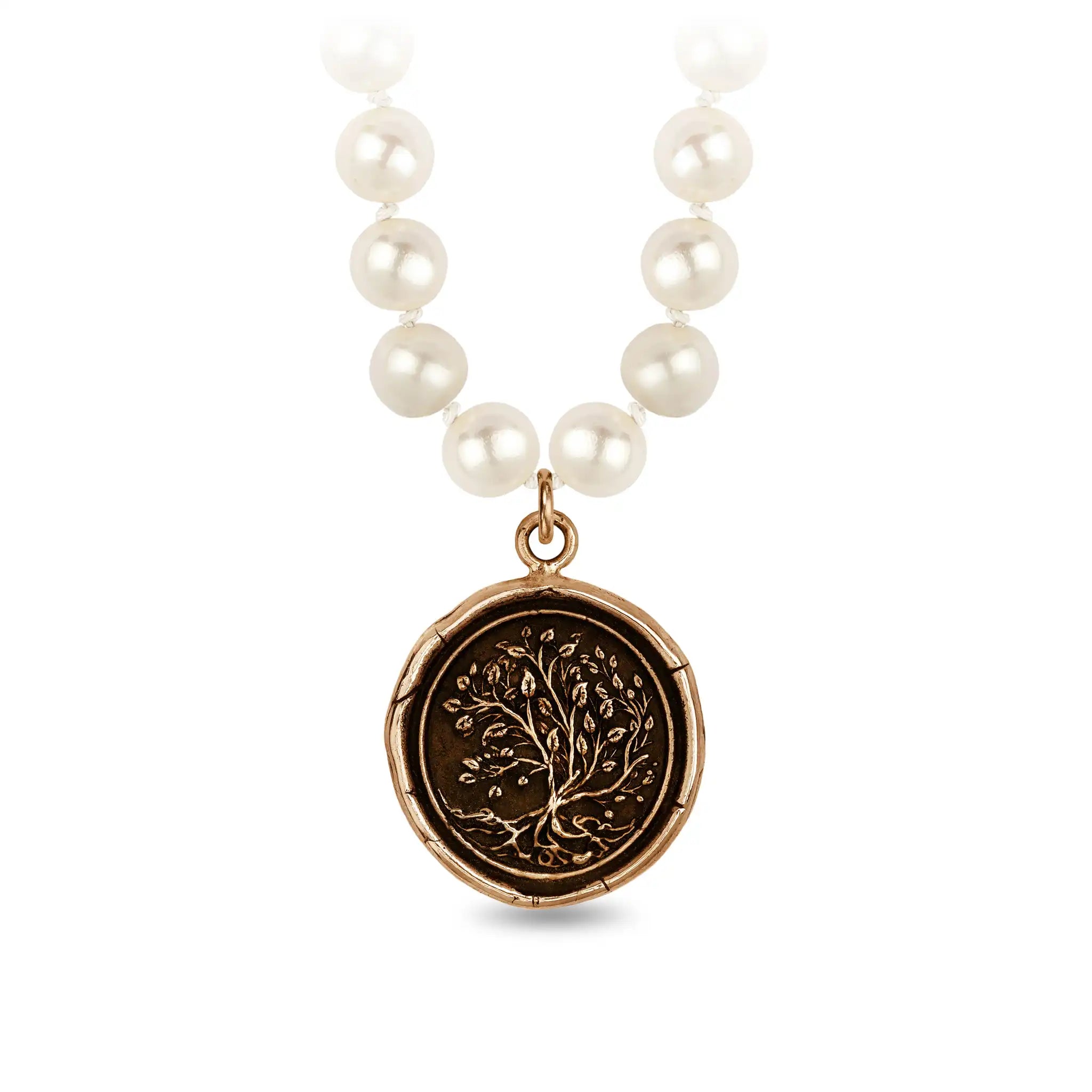 Tree of Life Freshwater Pearl Necklace - Ivory - Bronze