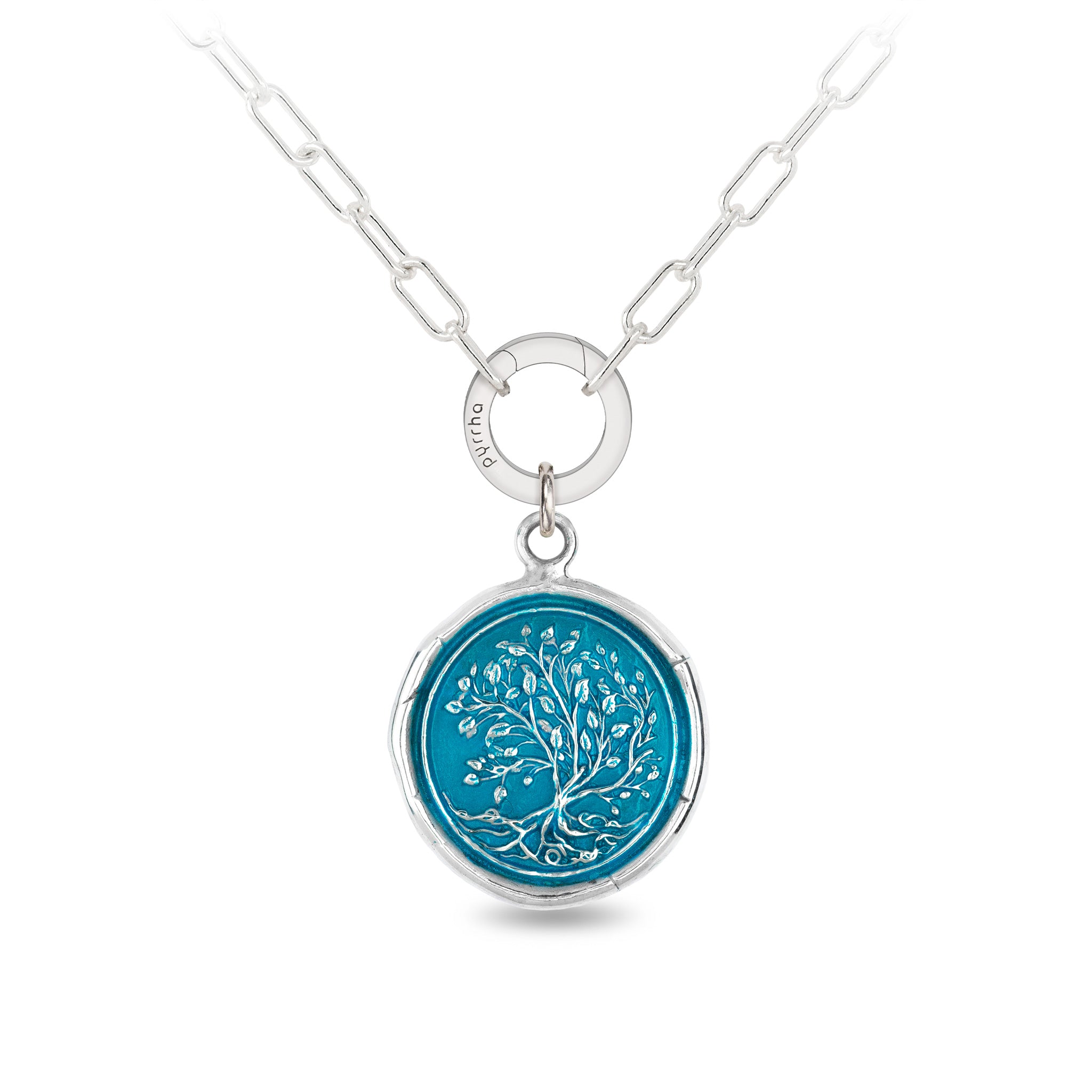 Tree of Life Small Paperclip Chain Necklace - Capri Blue