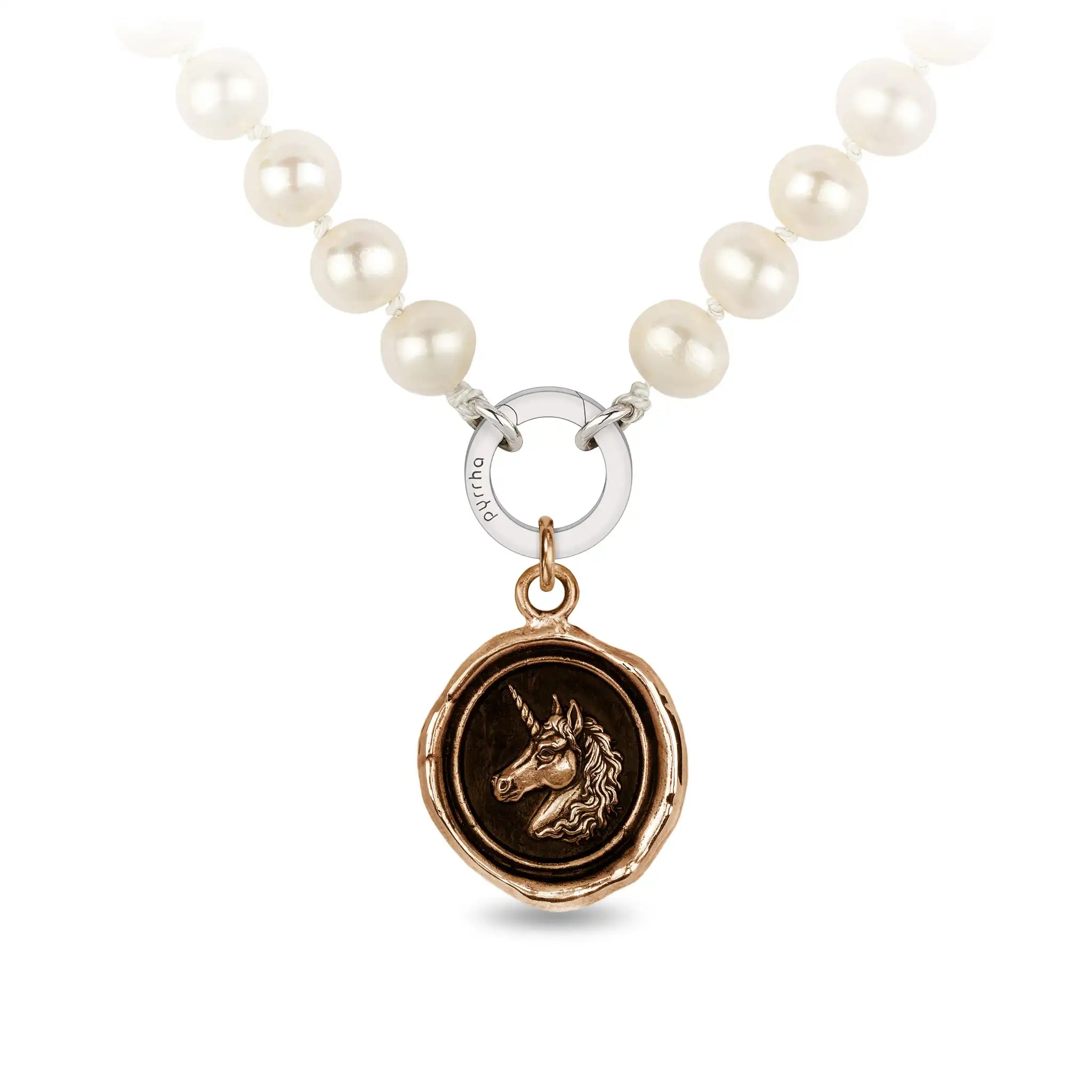 Unicorn Knotted Freshwater Pearl Necklace - Bronze