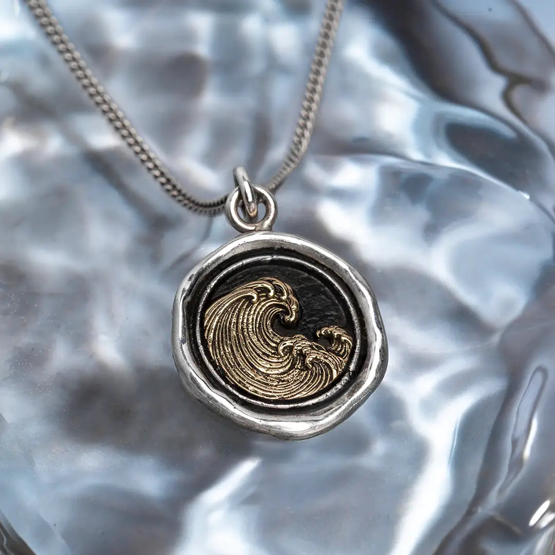 Wave 14K Gold on Silver Talisman