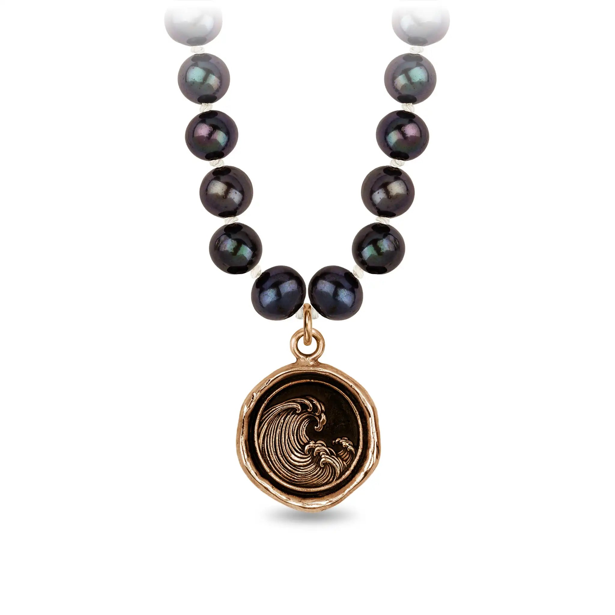 Wave Freshwater Pearl Necklace - Peacock Black - Bronze