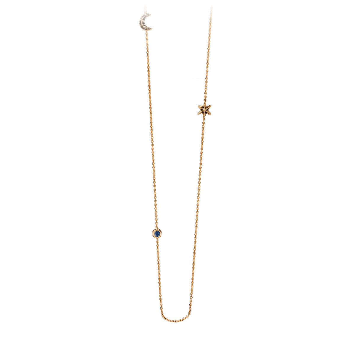 Pyrrha Moon, Star & Stone Set 14K Gold Sapphire Station Necklace