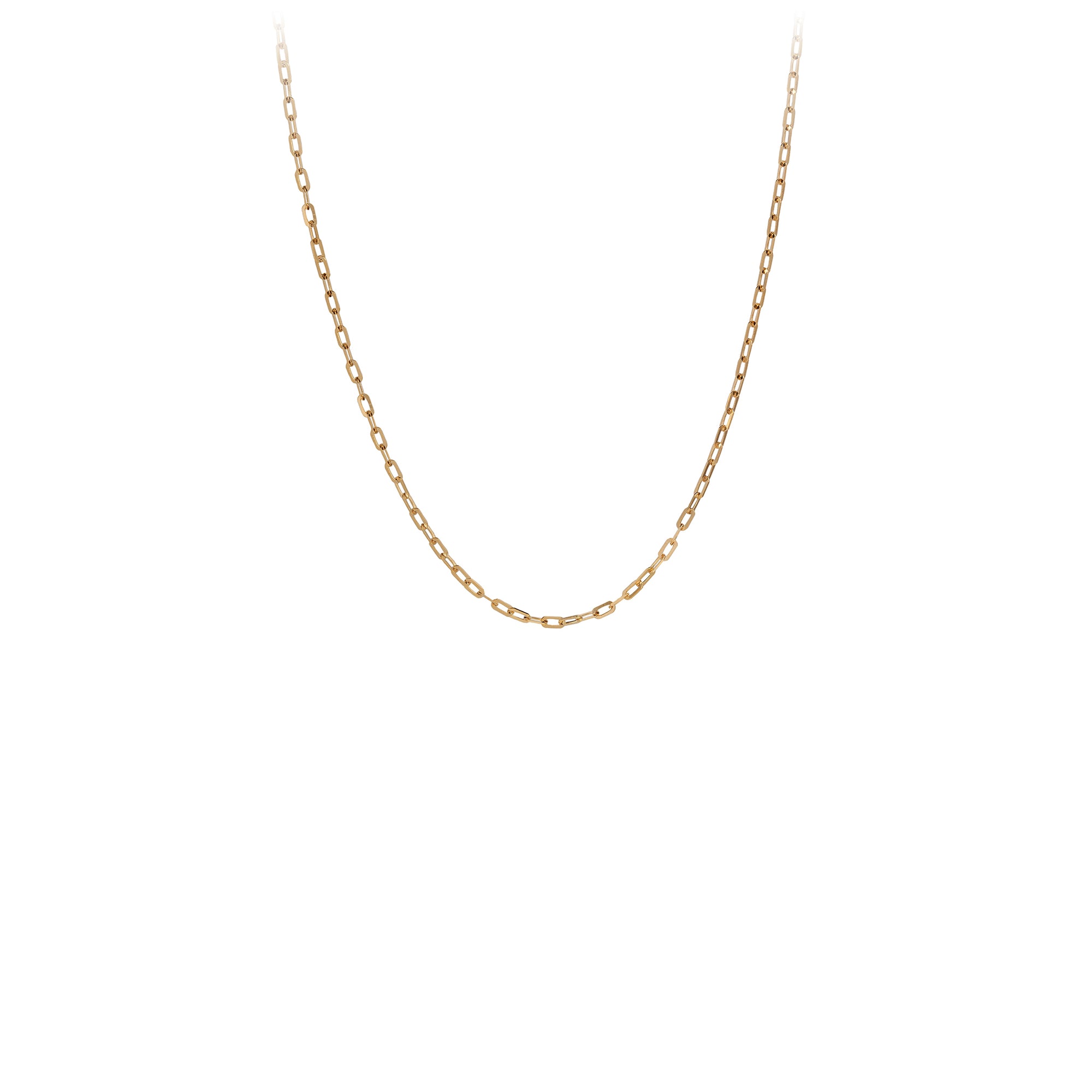 A 14 karat gold chain with paperclip links