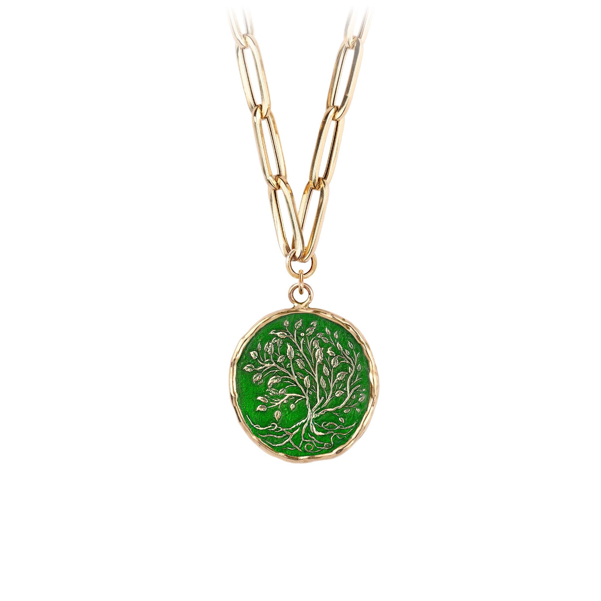 Tree of Life 14K Gold Large Hollow Paperclip Chain Necklace - True Colors
