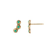 A set of 14k gold stud earrings set with three emerald.