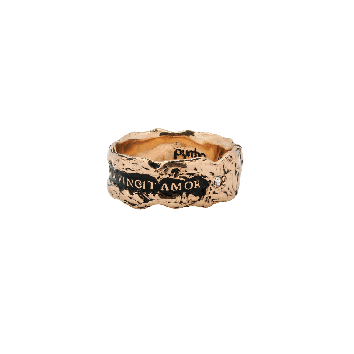 Love Conquers All Wide 14K Gold Stone Set Textured Band Ring