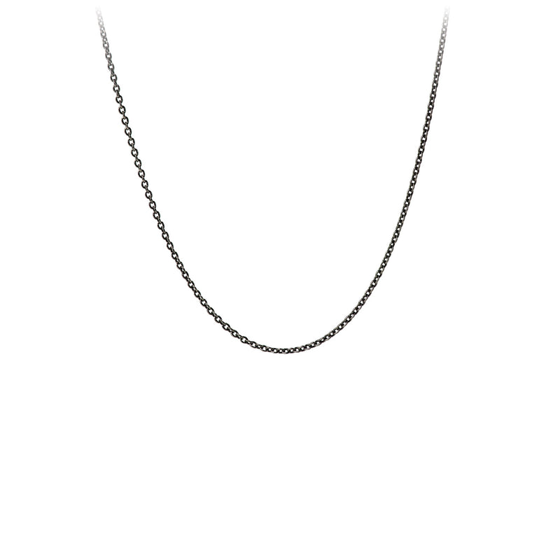 A sterling silver chain with fine oxidized cable links