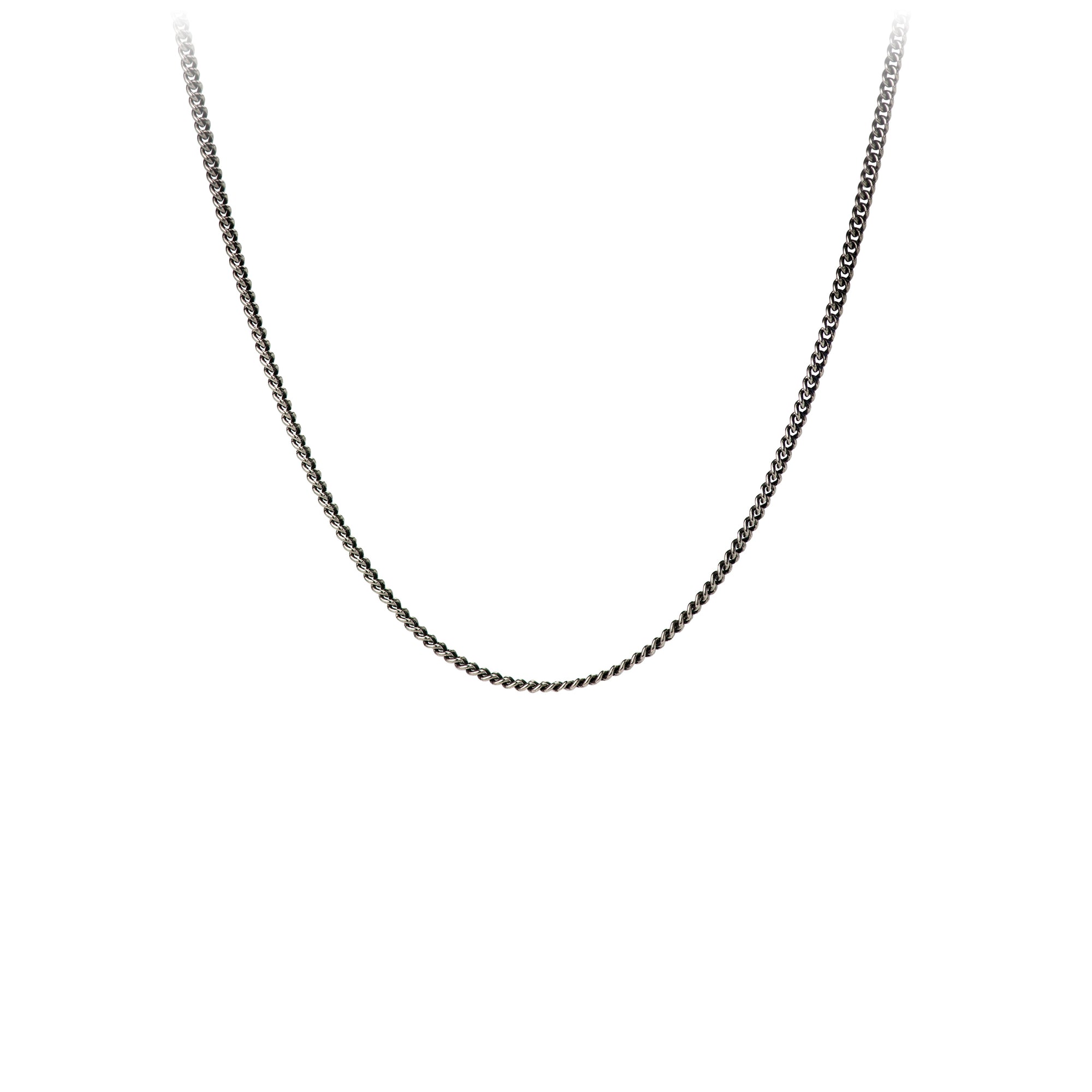 A sterling silver chain with fine oxidized curb links